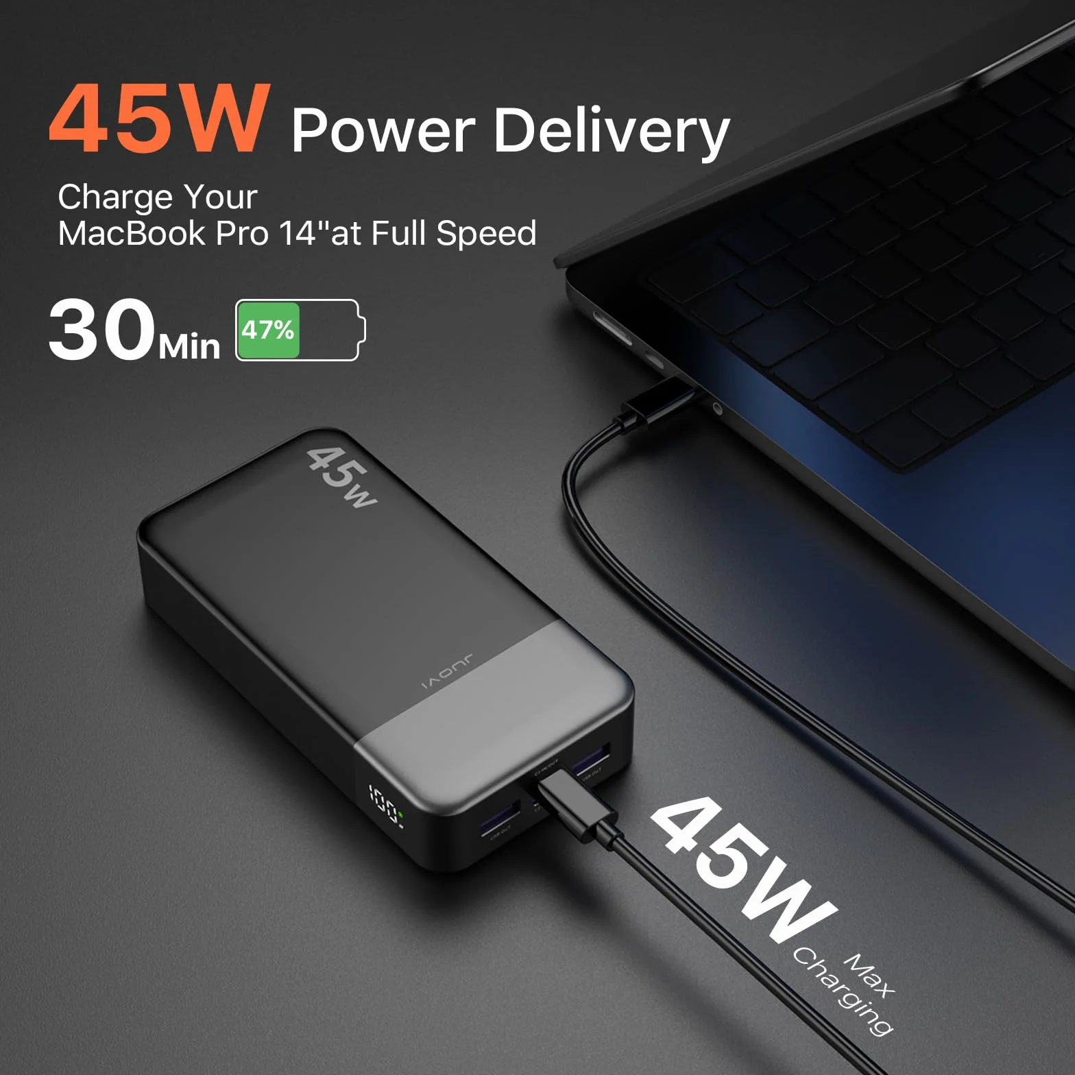 JUOVI 45W Power Bank szybkie ładowanie 20000mAh Portable Charger | USB C Portable Phone Charger, Battery Pack z PD 3.0 & QC 4.0 dla Samsung S26/25/24 serii iPhone 17/16/15/14/13