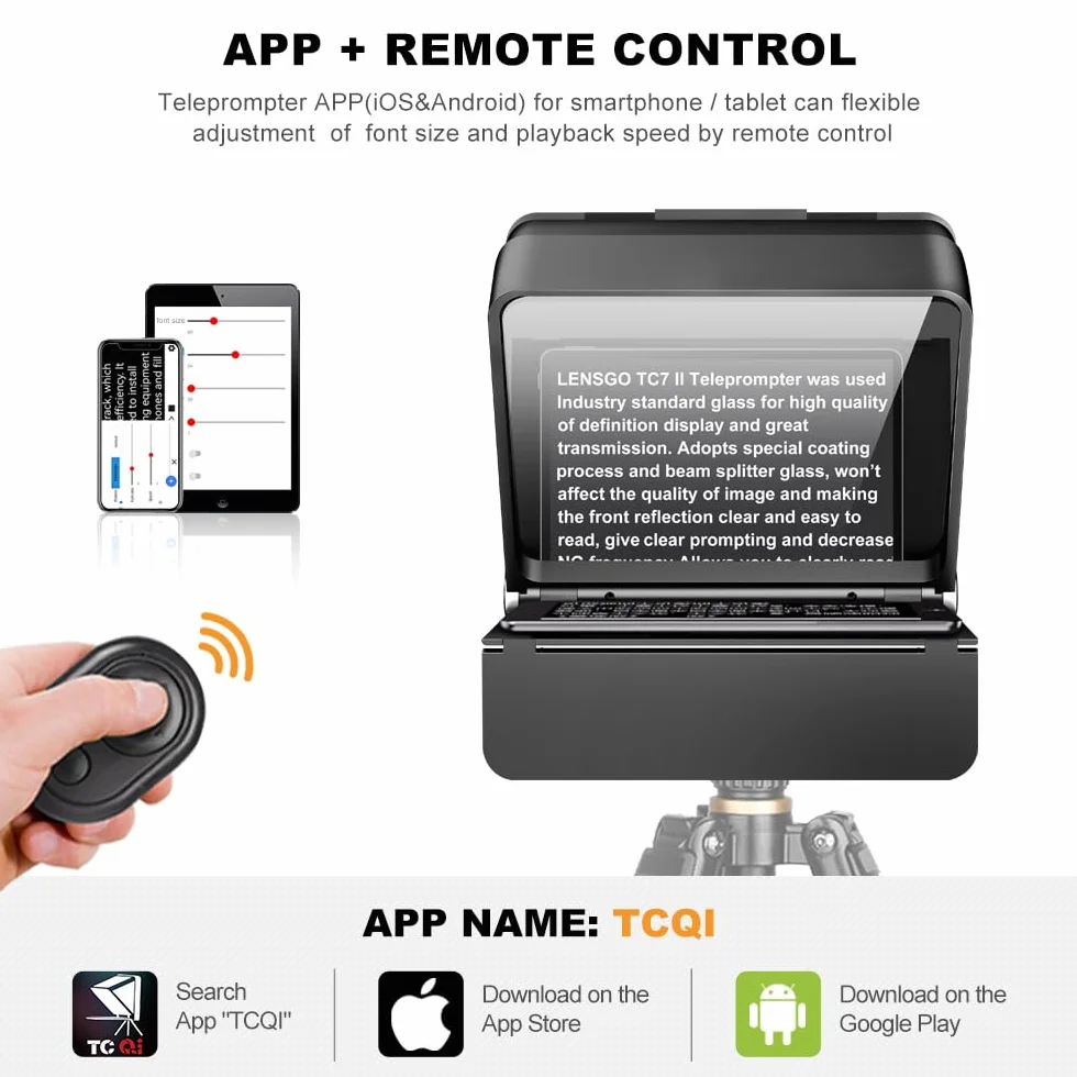LENSGO Teleprompter do aparatu DSLR/SLR, 7,9''Mini Prompter APP kompatybilny z iOS/Android dla YouTube/nauczanie online/wywiad/transmisja na żywo, obsługa fotografowania obiektywu szerokokątnego 24-35