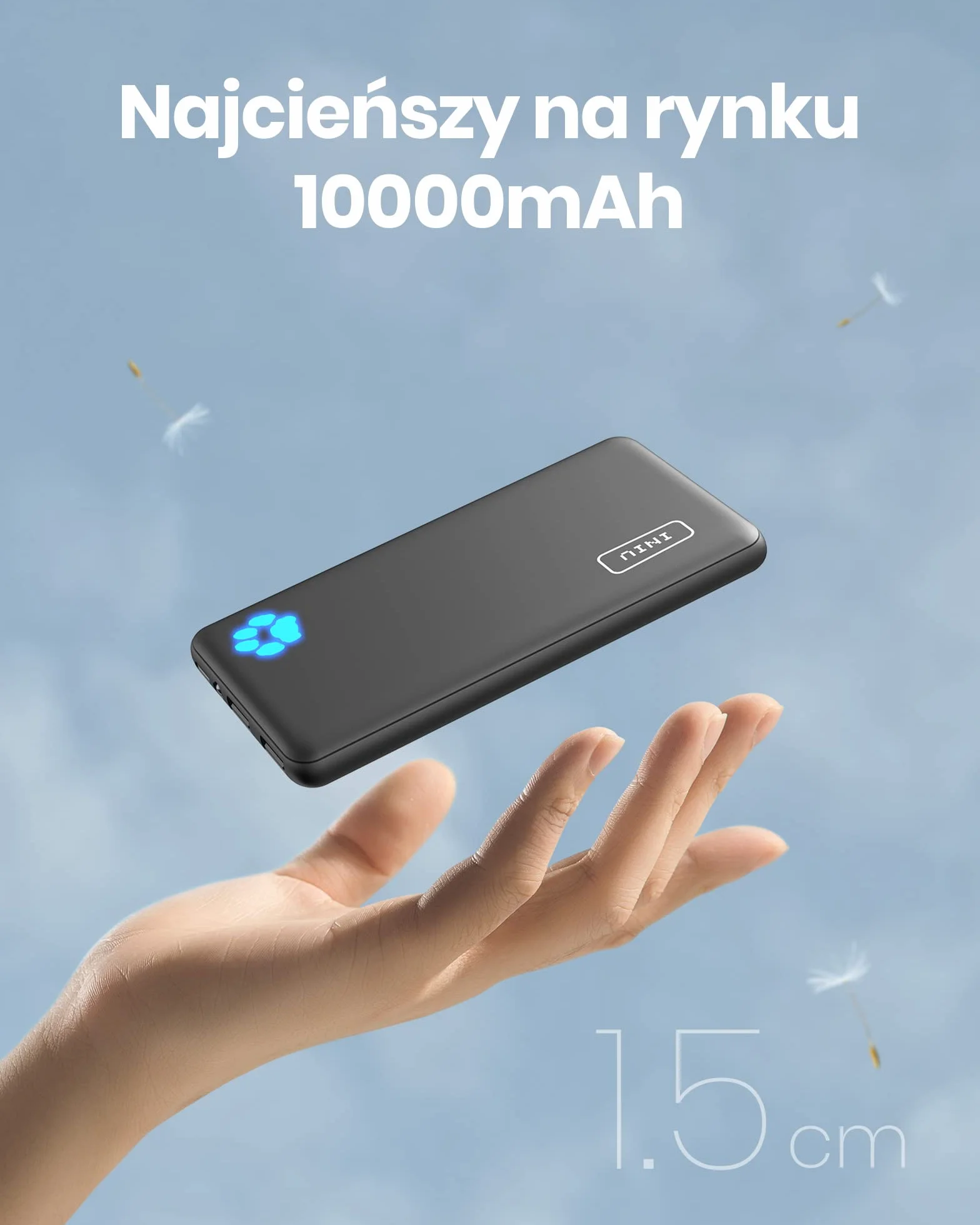 INIU Power Bank, Slimmest i Najlżejsza 10 000 mAh 3A Szybka 3 Wyjścia, Przenośna Ladowarka USB C i Latarka Powerbank Akumulator do iPhone 15 14 13 12 11 Pro Max Samsung Galaxy Xiaomi Google iPad itp.