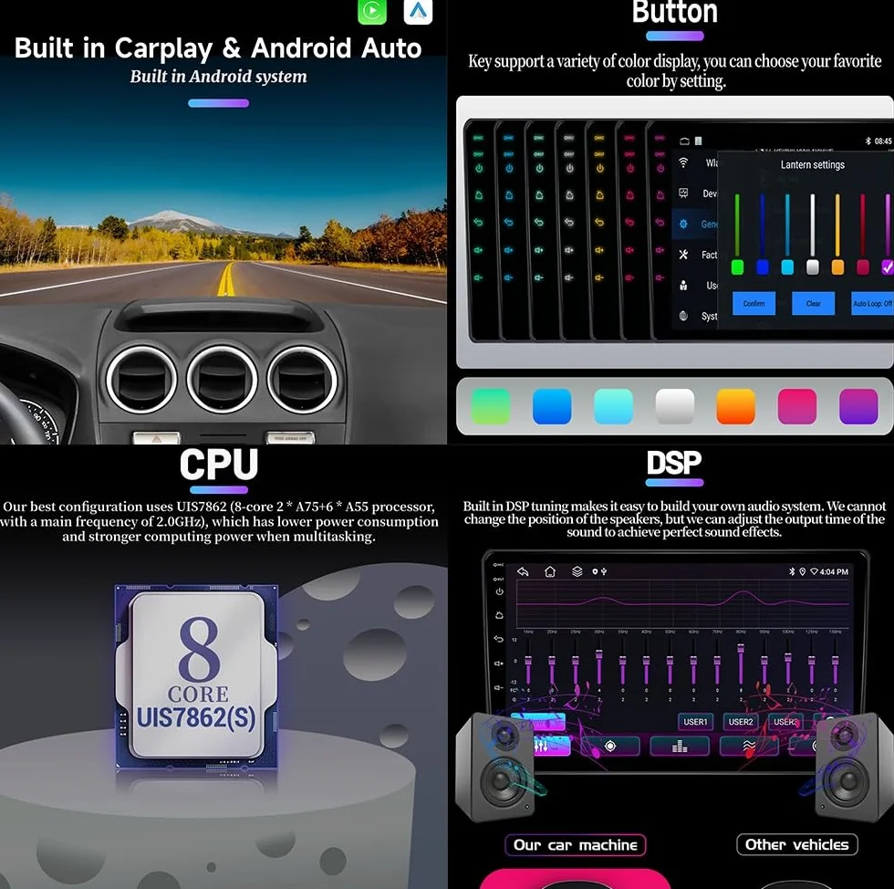Radio samochodowe Android 15 2 DIN z 9-calowym ekranem dotykowym do Forda Kuga 2 Escape 2013-2017 z kamerą cofania/Carplay/BT/FM/GPS/USB/sterowaniem z kierownicy/audio samochodowe (EP70 8+12