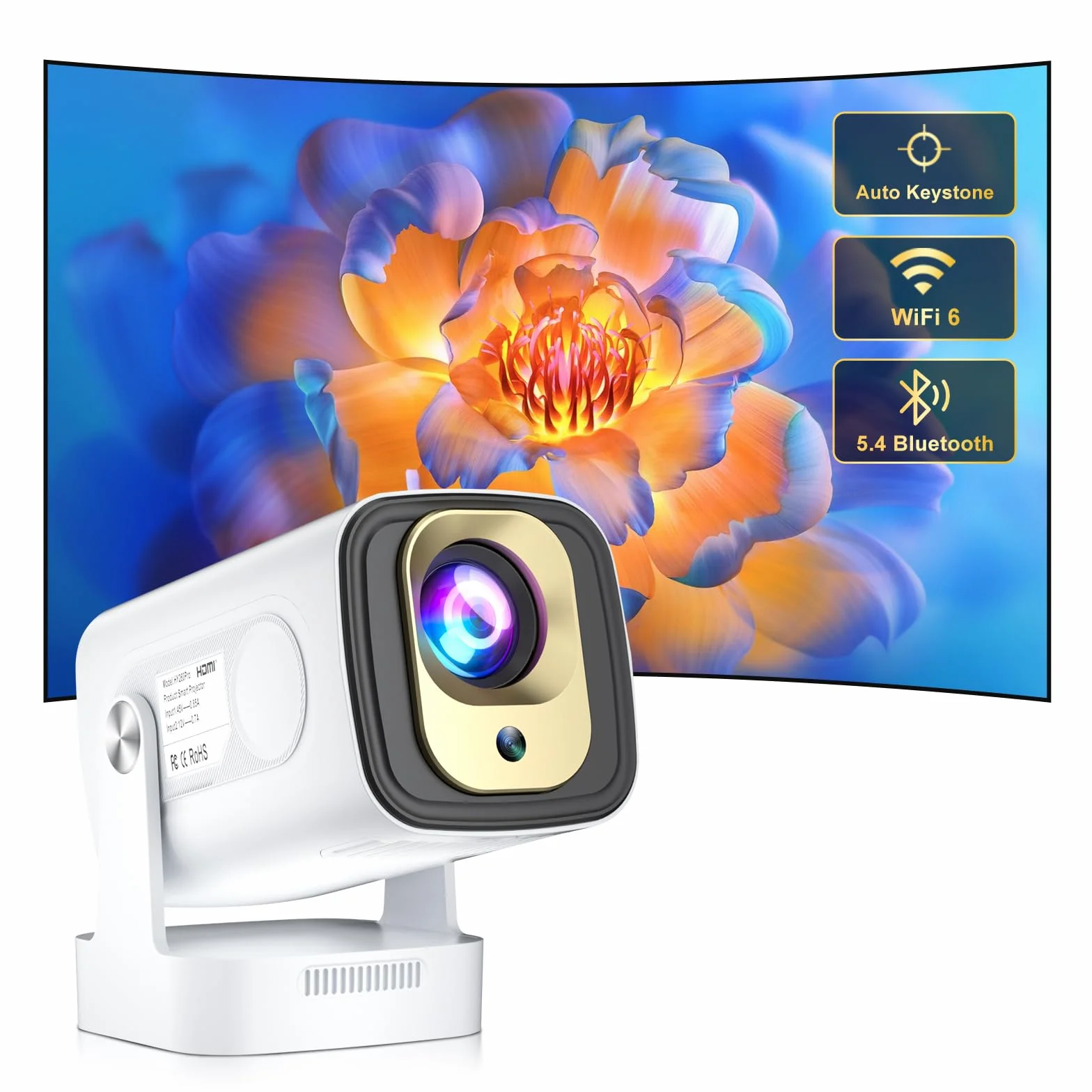 Mini Projektor Salange, Obsługuje Rozdzielczości 8K i 1080P, Autofokus, Przenośny Projektor z Wi-Fi 6 i BT 5.4, Auto Korekcja Trapezu,Obsługujący Rozdzielczość 4K, System Kina Domowego Android 14