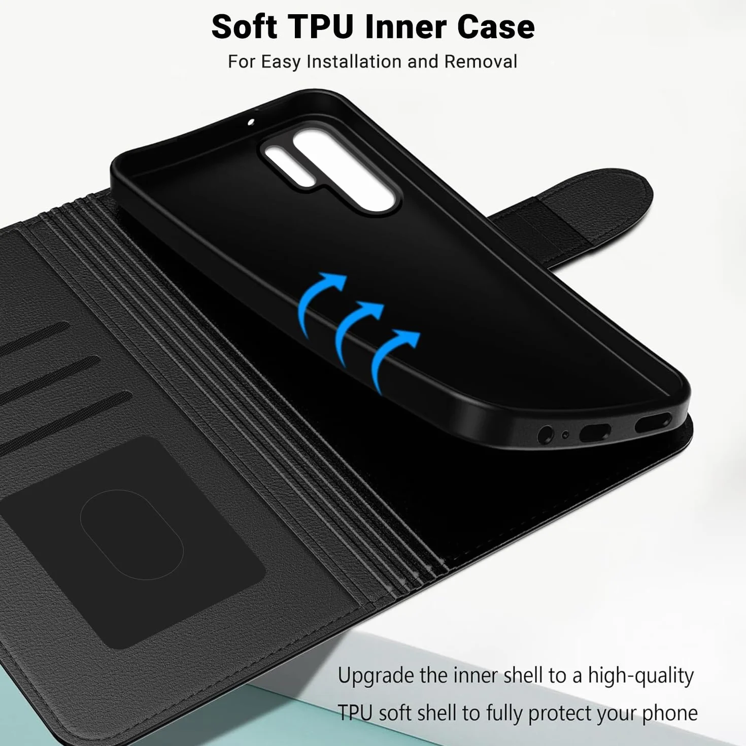 Tawarror Skórzane etui z klapką do Huawei P30 Pro, wielofunkcyjne magnetyczne etui skórzane do P30 Pro ze składanym stojakiem i gniazdami na karty, czarne