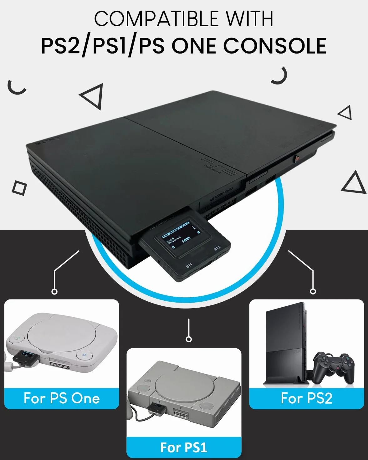 Karta pamięci do gier PSxMemCard kompatybilna z konsolą PS2/PS1/PS One, karta microSD 8 GB w zestawie, obsługuje aktualizację oprogramowania sprzętowego, nieograniczoną pamięć masową i