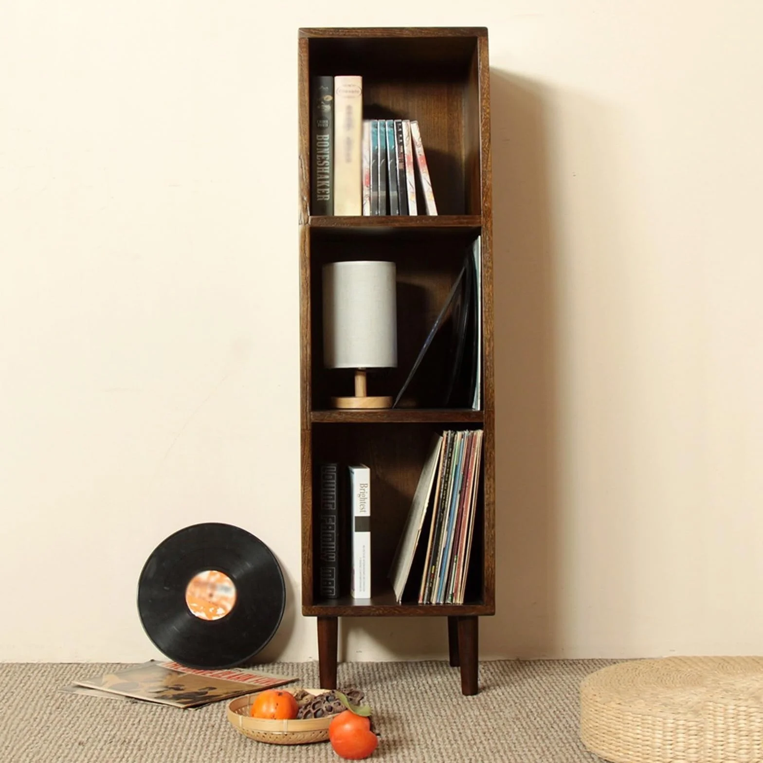 Pudełko do przechowywania płyt CD 3-Tier płyta winylowa do przechowywania albumów, podłoga z litego drewna stojąca obudowa na książki szafka płyt CD nogami, salonu, sypialni, biura na studia