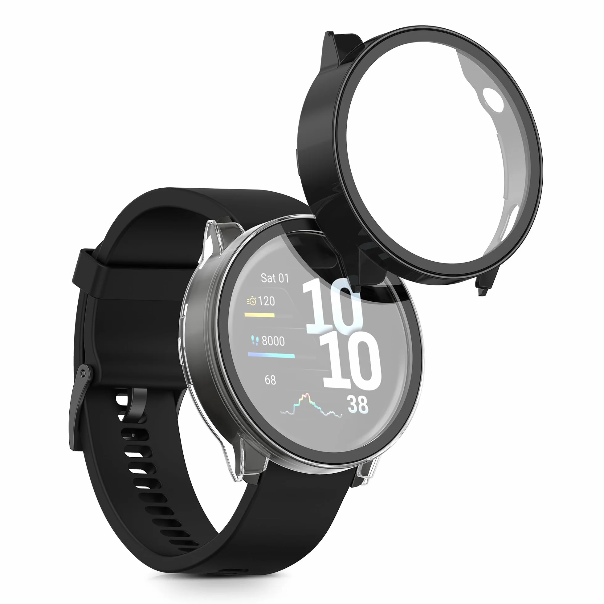 kwmobile Etui kompatybilne z Garmin Venu 4 45mm obudowa - 2X obudowa z hartowanego szkła do trackera fitness - przezroczysta-czarna