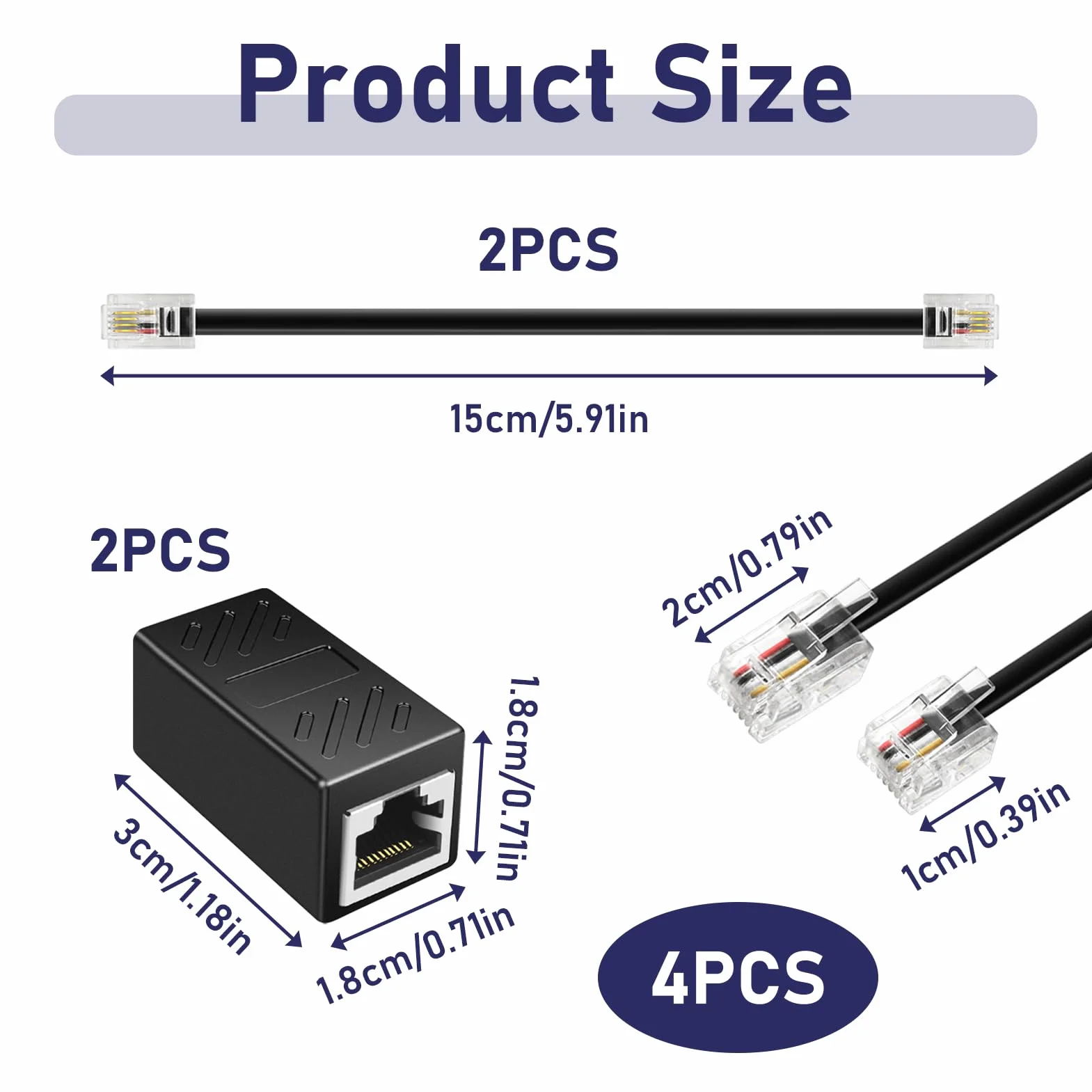 Zestaw 2 adapterów RJ45 na RJ11, adapter ADSL RJ45, złącze żeńskie RJ11 (6P4C) na męski (8P4C), kabel telefoniczny i łącznik Ethernet do telefonu, faksu, CCTV, modemu ADSL