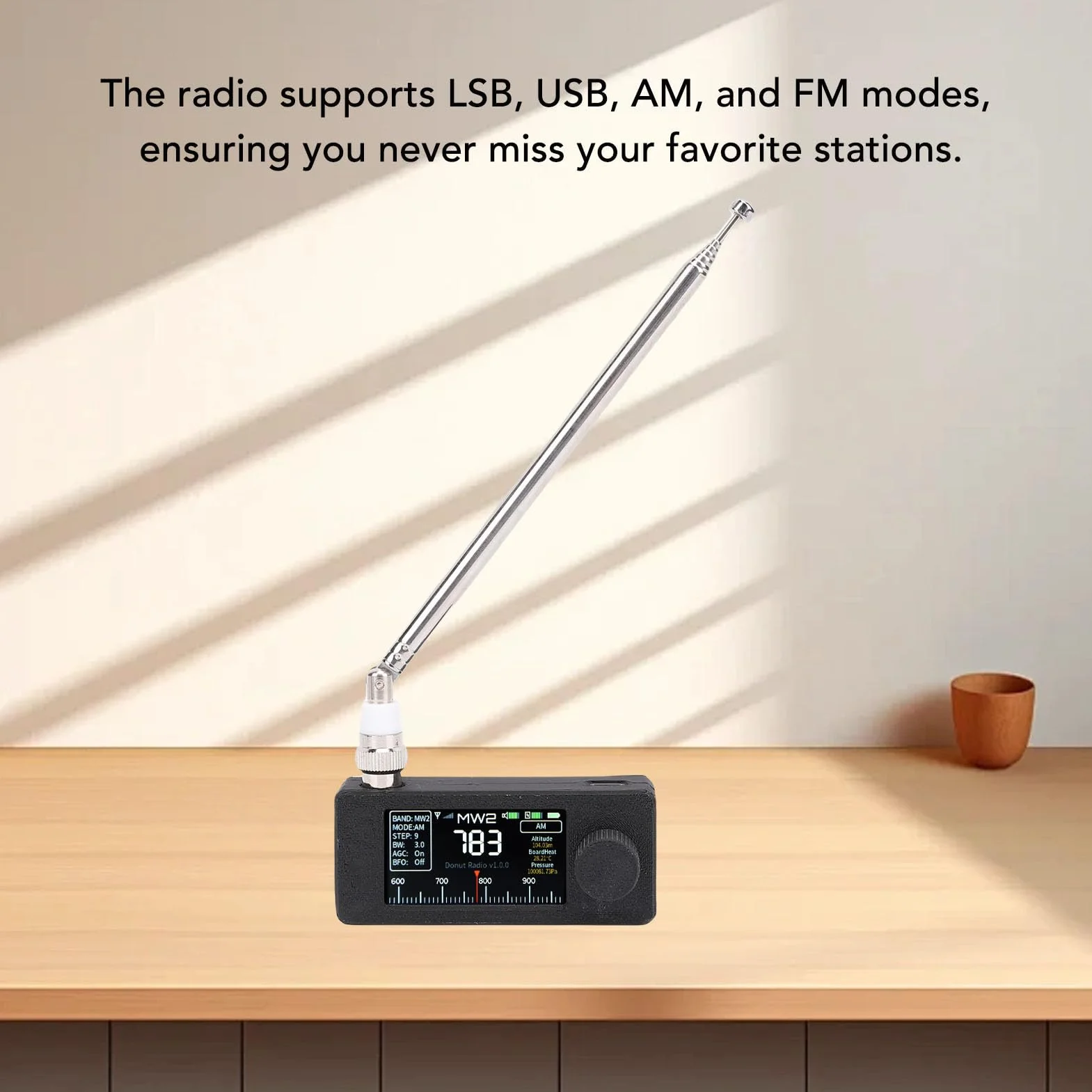 Bewinner SI4732 Przenośny Odbiornik Radiowy z Ekranem IPS 1,9 Cala, Pełne Pasmo AM FM LSB Obsługa USB, Antena Teleskopowa, 10H Bateria do Podróży, Awaryjna (BLACK)