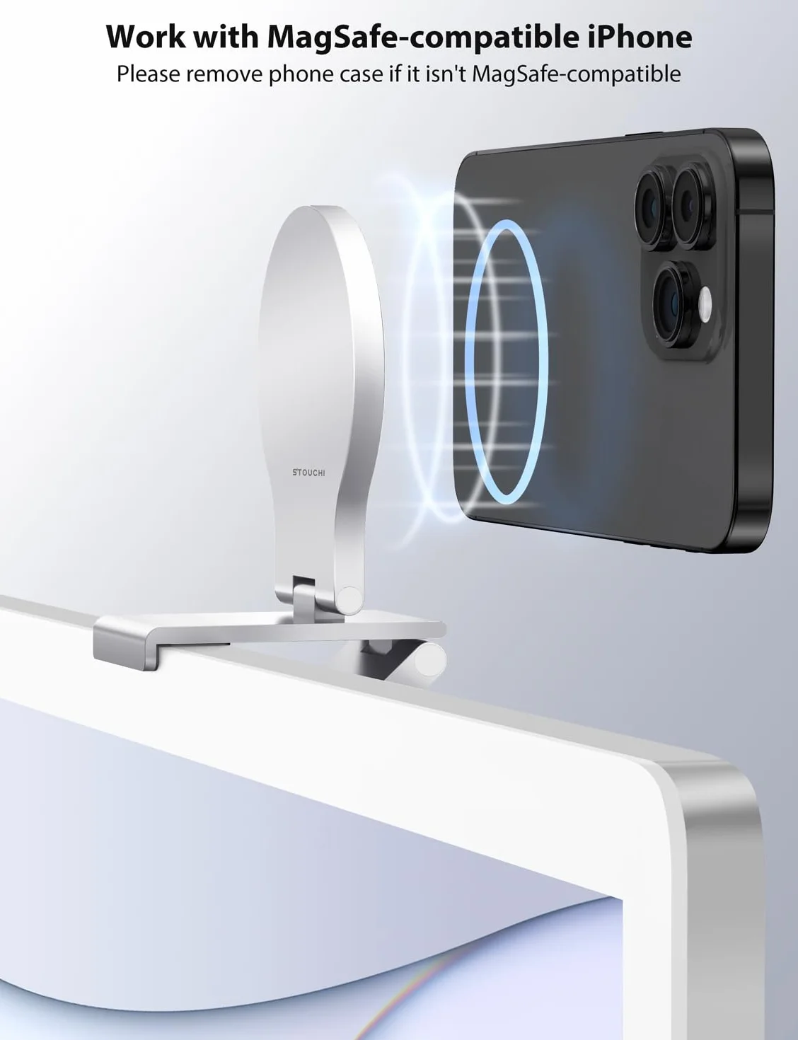 Uchwyt kamery Stouchi Continuity do komputera iMac, monitor stacjonarny, uchwyt monitora iPhone'a z regulowanym kątem, uchwyt kamery internetowej do wideokonferencji, FaceTime