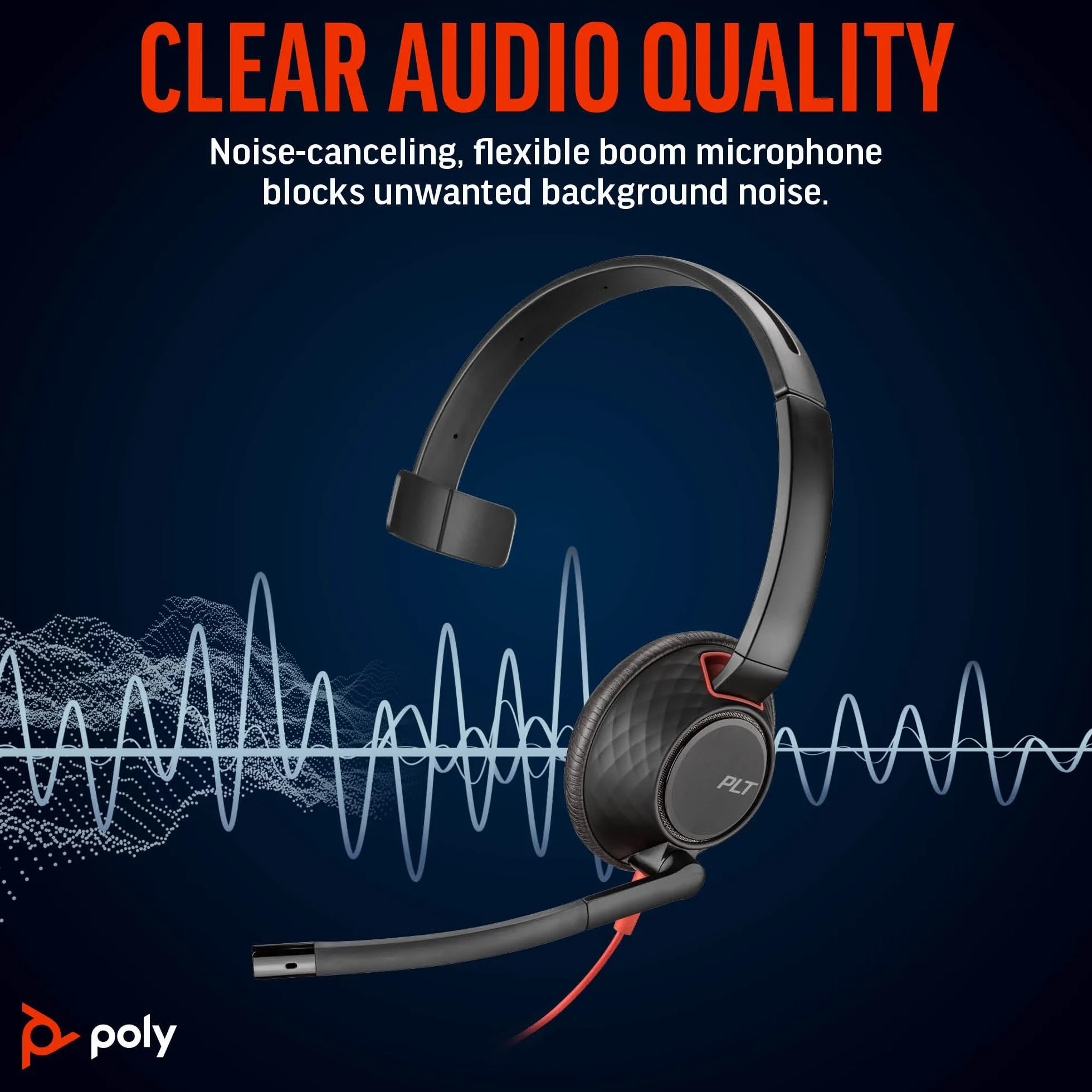 Poly Blackwire 5210 przewodowy zestaw słuchawkowy (Plantronics) - elastyczny mikrofon wysięgnika z redukcją szumów - konstrukcja z jednym uchem - połączenie z komputerem PC/Mac, telefonem komórkowym