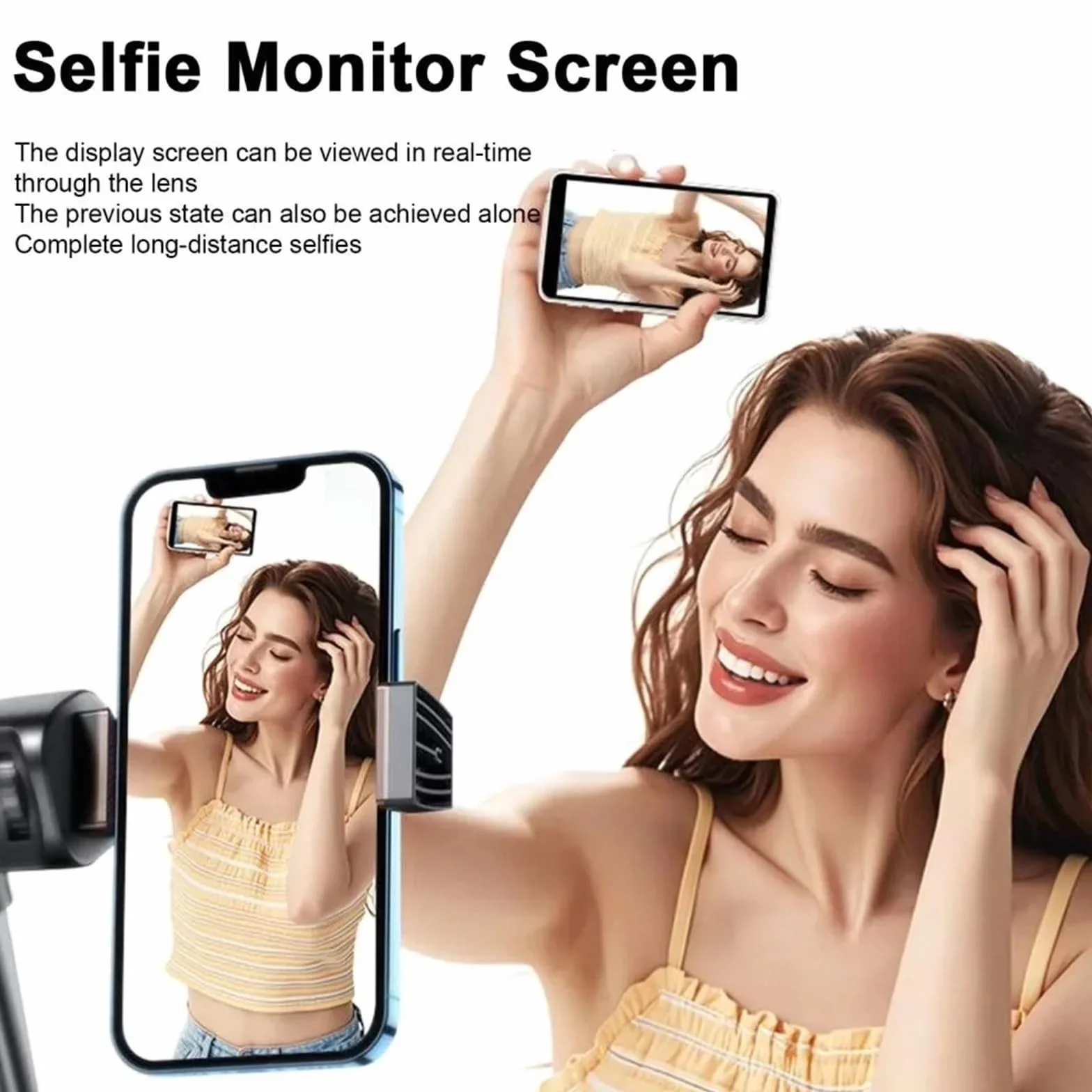 Monitor do Selfie, Bezprzewodowy monitor, ekran kamery tylnej, smartfon, selfie, ekran magnetyczny dla telefonu(Gray)