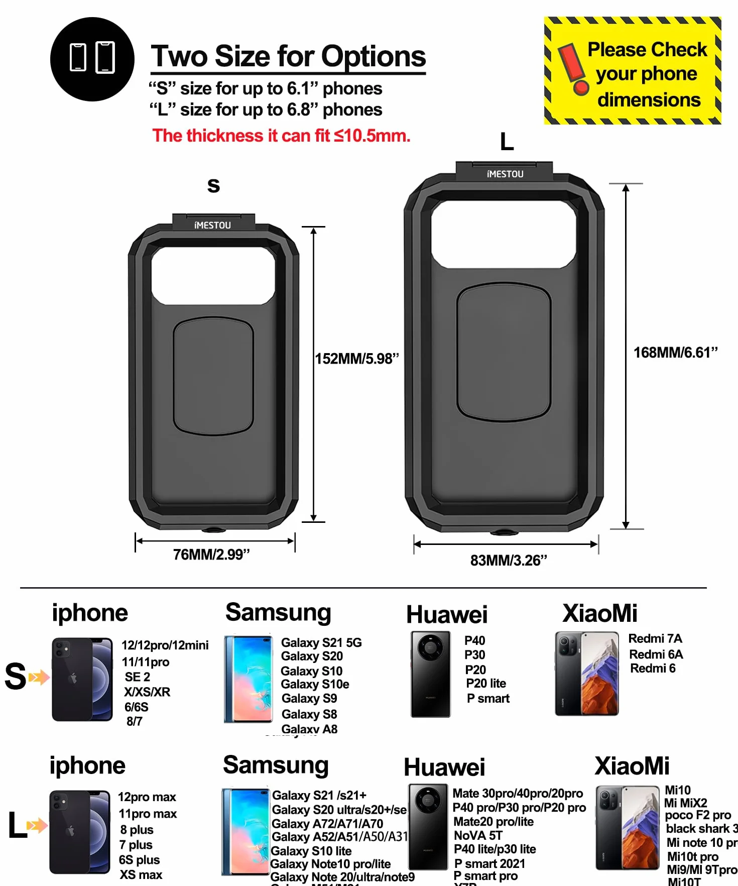iMESTOU Wodoodporny uchwyt na telefon motocyklowy IP67/ładowarka USB C do kierownicy telefonu komórkowego z obrotem o 360° do telefonów 4,7-6,1" (S)