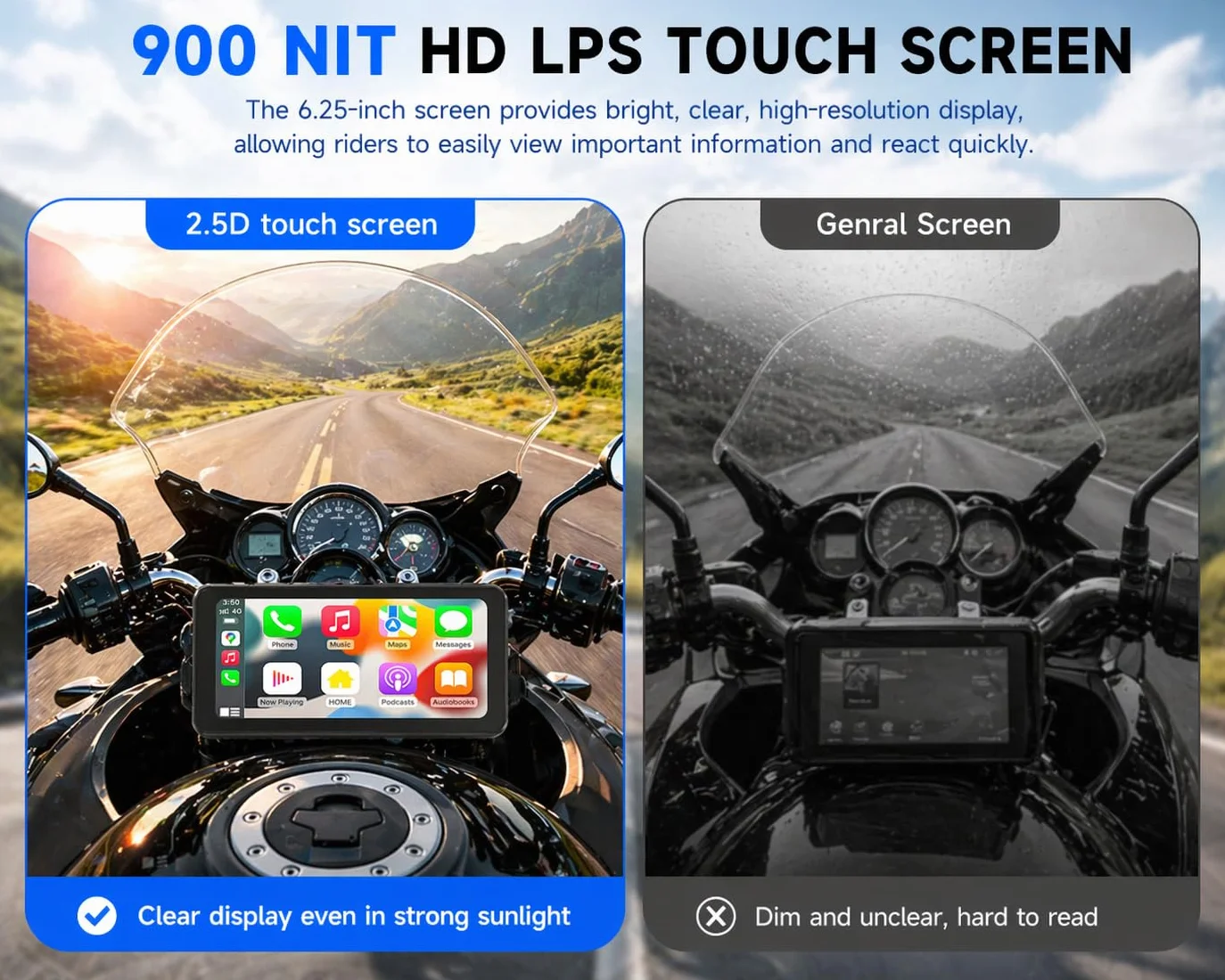 Spedal CL871 6,25" ekran motocyklowy CarPlay i Android, wodoszczelny, nawigacja GPS do motocykla, Bluetooth, Siri/G00gle Assistant (CL871)