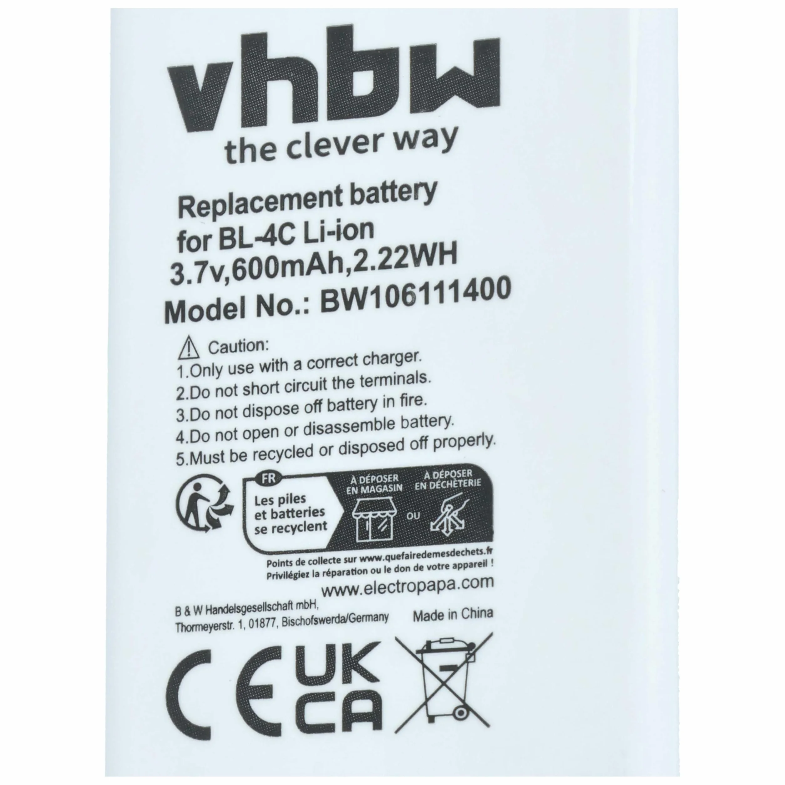 vhbw 1 x bateria kompatybilna z MaxCom MM400, MM400BB, MM422, MM428, MM428BB, MM430, MM430BB telefon komórkowy (600 mAh, 3,7 V, Li-Ion)