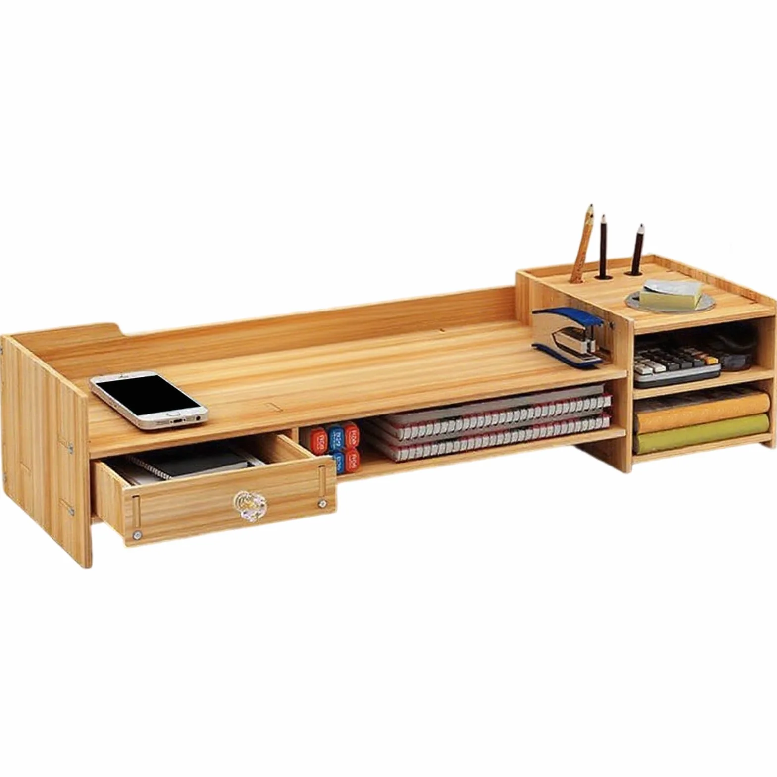 Podstawka Pod Monitor Organizer Biurka Z Drewnianą Półką Na Laptop | Organizer Do Przechowywania Sprzętu PC Laptopa Drukarki Klawiatury Akcesoriów Biurowych Organizacja M