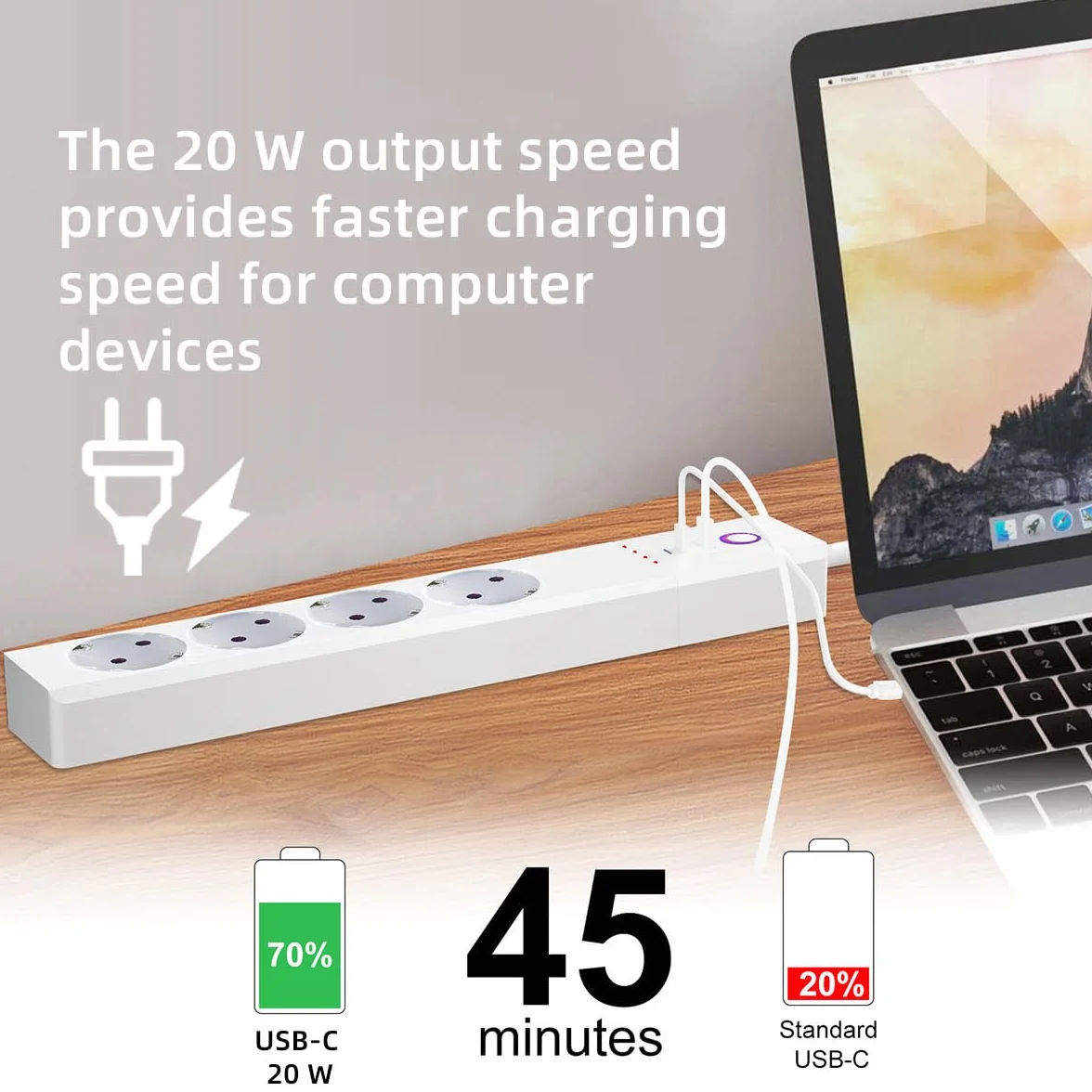 UseeLink Matter listwa zasilająca, ładowarka USB C, 30 W, inteligentne gniazdko wtykowe Wi-Fi, szybka ładowarka współpracuje z Alexa, Apple HomeKit i Google, 16 A