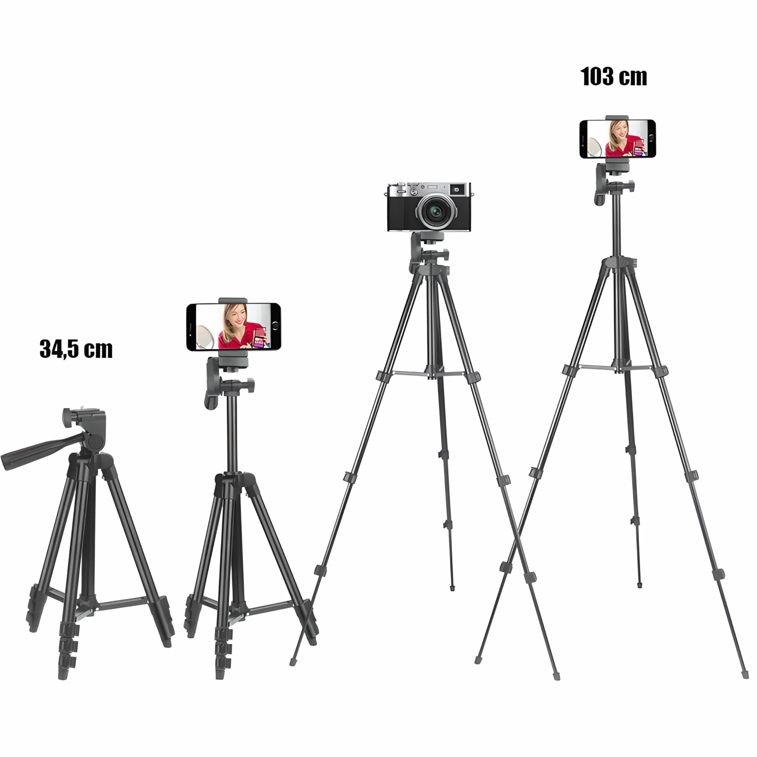 Retoo Statyw do aparatu fotograficznego do smartfona, Tripod stojak, telefon komórkowy z pilotem Bluetooth, aluminiowy statyw do aparatu o wysokości 34,5-100 cm, lekki tripod, kompatybilny z