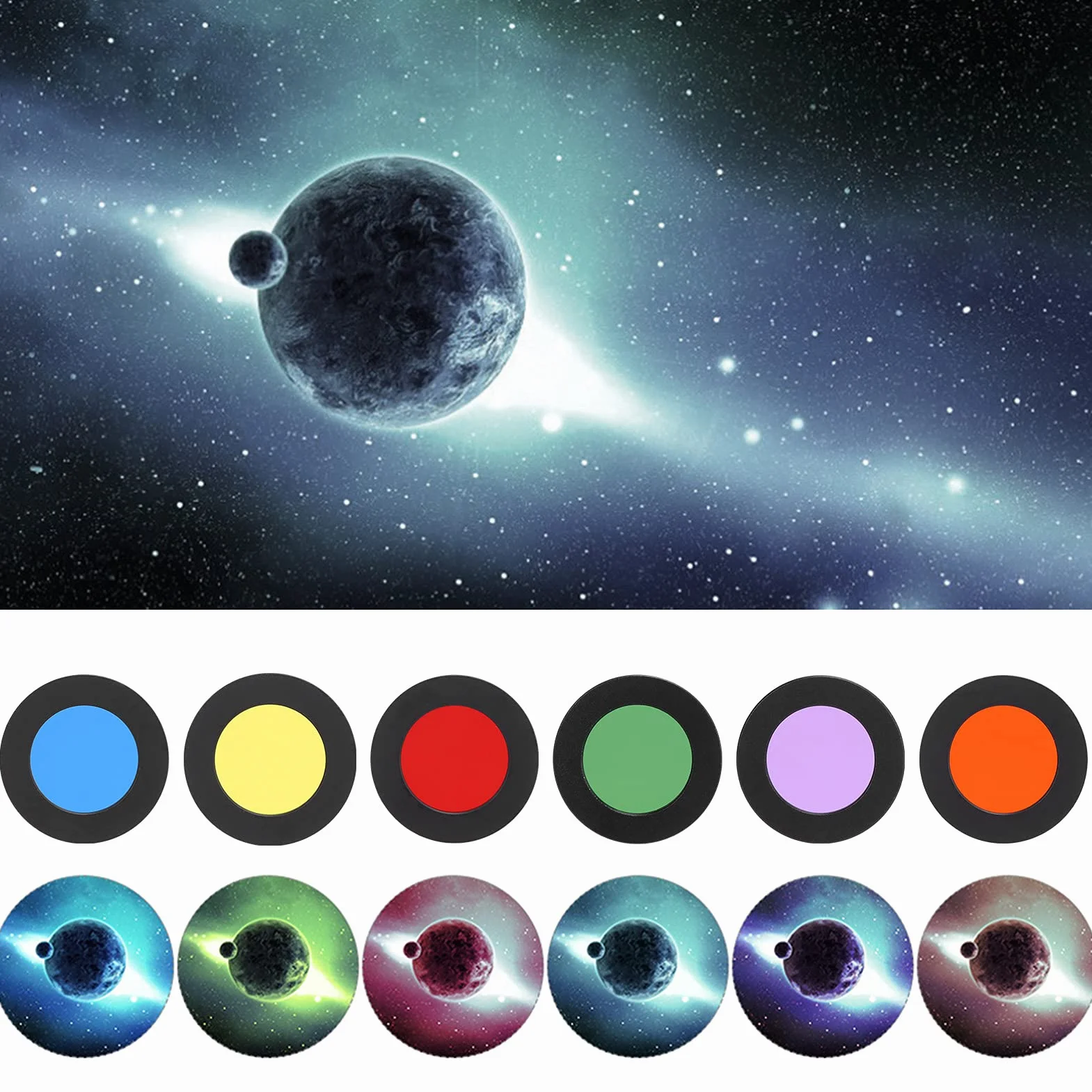 Topiky Zestaw filtrów okularowych do teleskopu astronomicznego 6 w 1, 31,7 mm, planety i filtr mgławicy, żółty/pomarańczowy/czerwony/zielony/niebieski/fioletowy