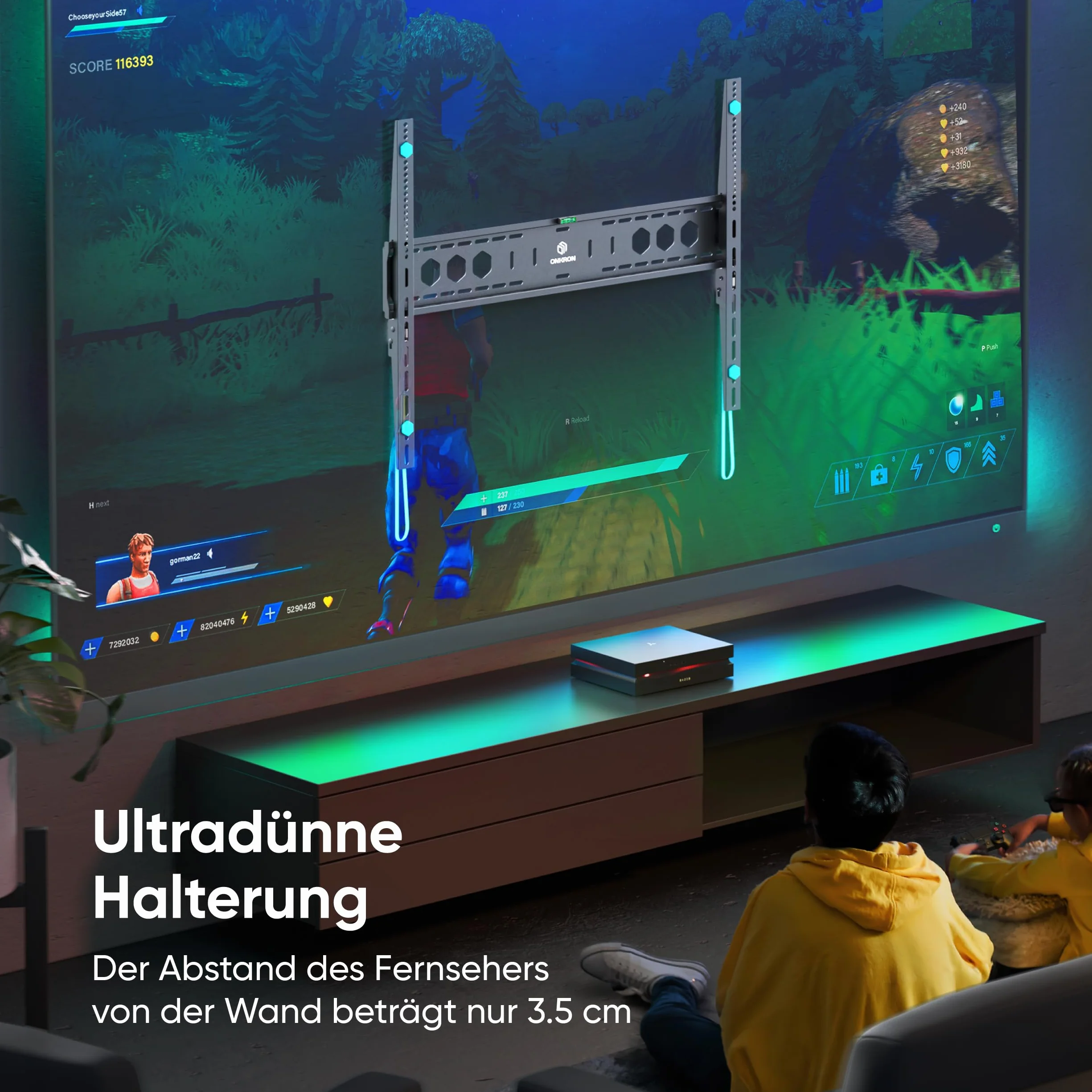 ONKRON Uchwyt ścienny do telewizora od 60 do 110 cali - uchwyt ścienny do telewizora o wadze do 120 kg - Uniwersalny uchwyt ścienny TV z VESA 200 x 200-900 x 600 mm/uchwyt ścienny UF12-B czarny