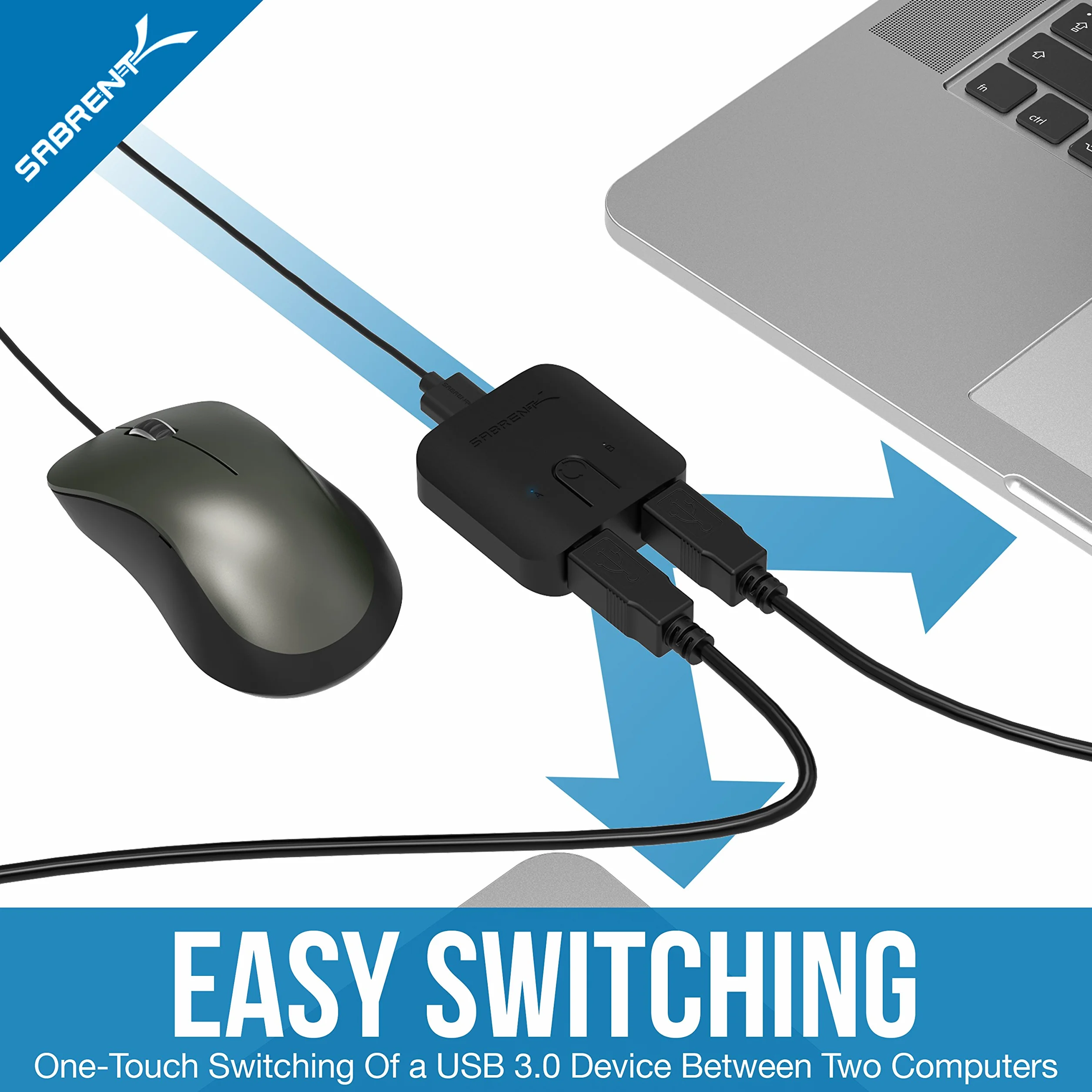 SABRENT Przełącznik USB 3.2, 2 w 1 out, rozgałęźnik peryferyjny, przełącznik dzielenia się USB, adapter rozdzielający do komputera, drukarki, skanera, myszy, klawiatury, wskaźników urządzeń LED