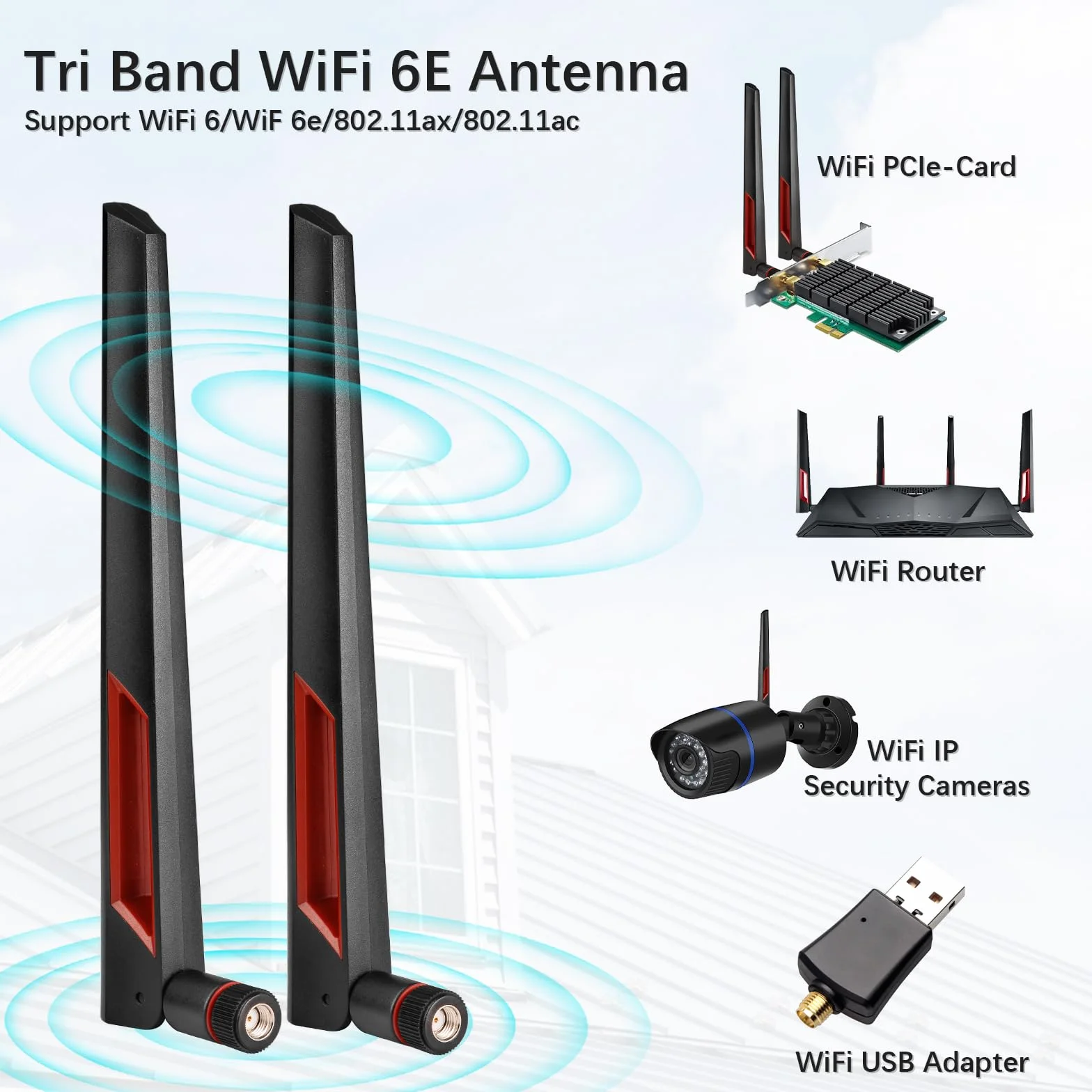 Superbat Antena WiFi 6E Tri-Band 2,4 GHz 5 GHz 6 GHz WLAN Antena magnetyczna Base z RP-SMA 200 cm przedłużacz do kart Wi-Fi, karty PCI, płyty głównej Bluetooth, Wi-Fi 6, routera FPV, kamera