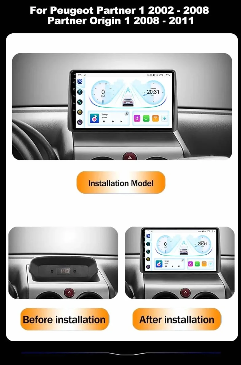 9-calowy dotykowy radio GPS dla Peugeot Partner 1 2002-2008, obsługuje BT WiFi Mirror Link 4G sterowanie z kierownicy(HM607 8 Core 4G+Wifi 2+64GB)