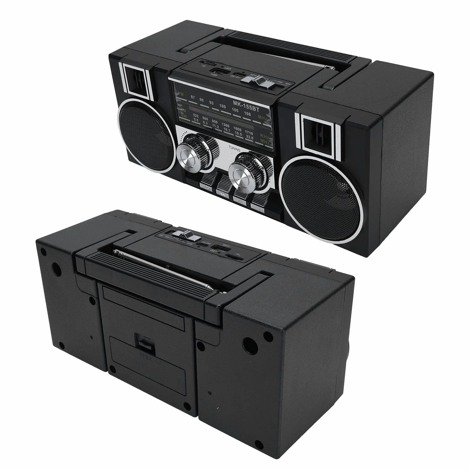 Przenośne AM FM SW Radio, Radio Zasilane baterią z Głośnikiem Bluetooth, Granie Karty Pamięci/USB dla Seniorów (BLACK)