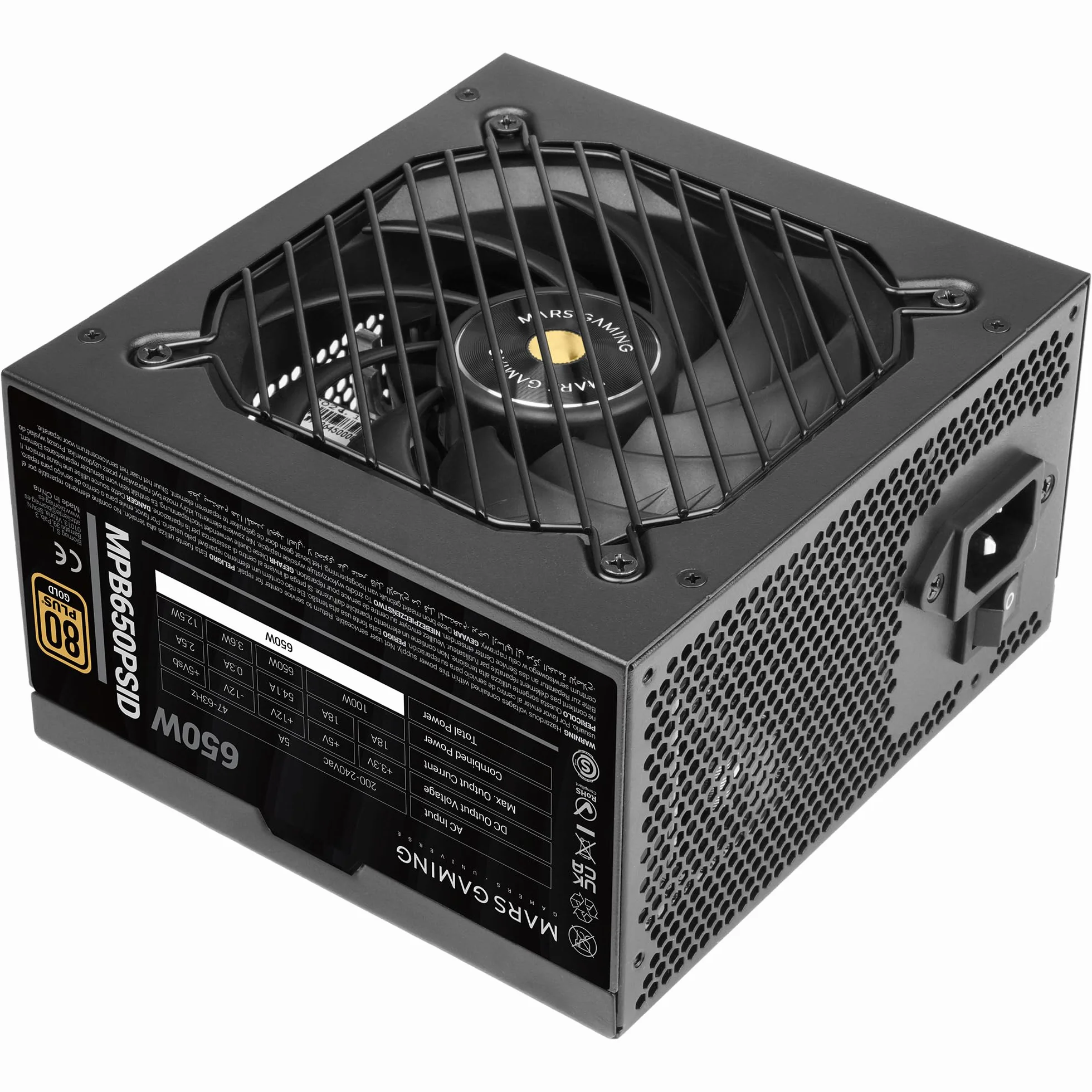 Mars Gaming MPB650PSID, Zasilacz Komputerowy 650W, 10 Lat Gwarancji, 80Plus Gold 90%, Wentylator SI Extreme Silence, Technologie AI2-RPM, DC-DC i SMD, Złącza ATX 3.1 i PCIe 5.1, Czarny