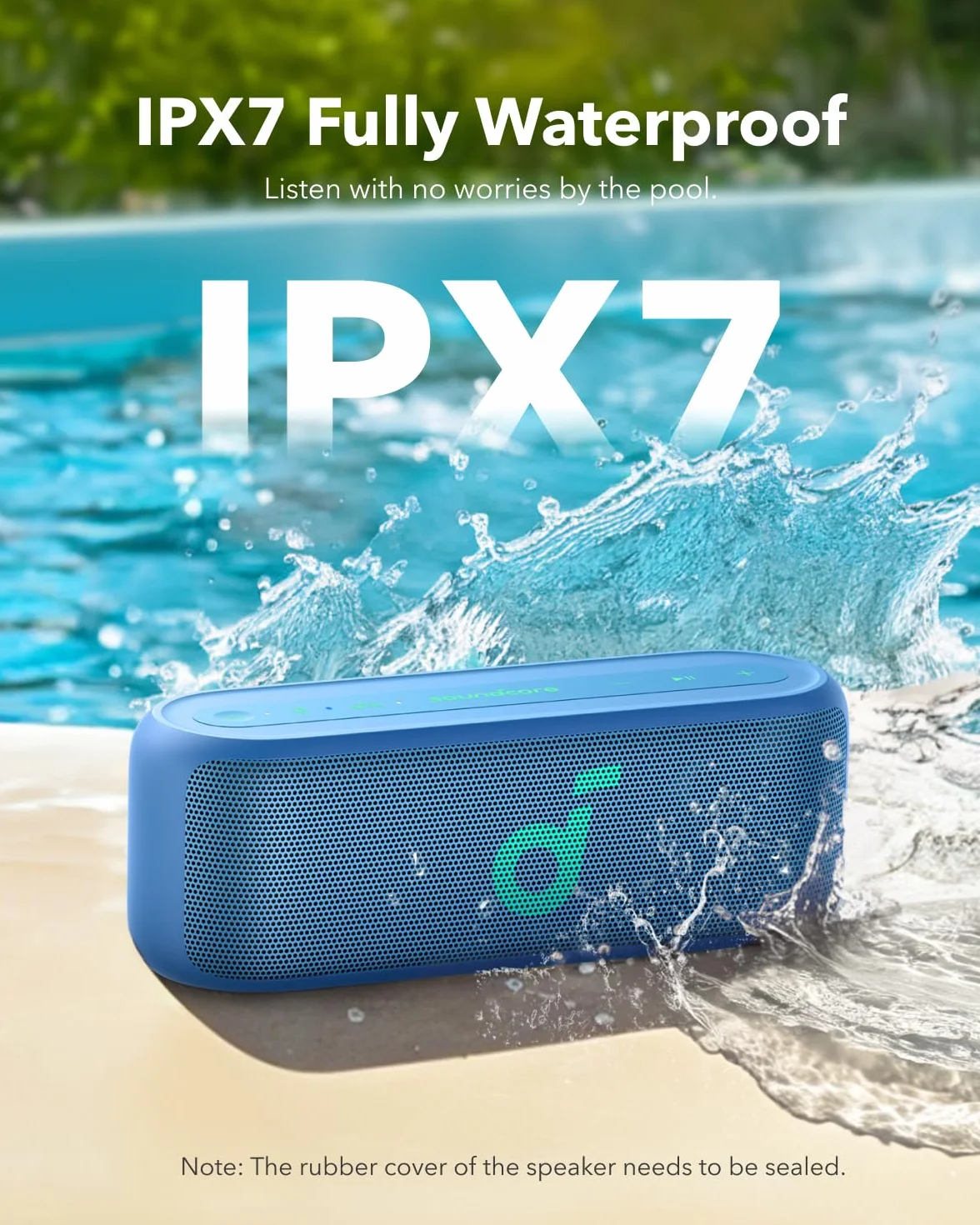 soundcore Select 2S, przenośny głośnik Bluetooth z dźwiękiem stereo 20 W, technologią BassUp™, 16 godz. czasu odtwarzania,bezprzewodowe parowanie stereo, wodoodporność IPX7 na wędrówki. (Niebieski)