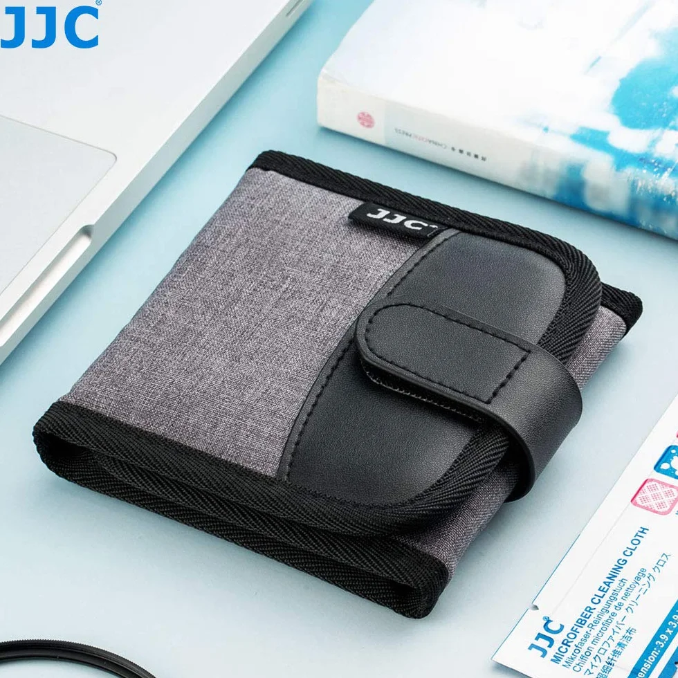 JJC Składane etui do przechowywania filtrów UV CPL ND do 82 mm (klamra do paska ze ściereczką do czyszczenia z mikrofibry, 3 kieszenie)
