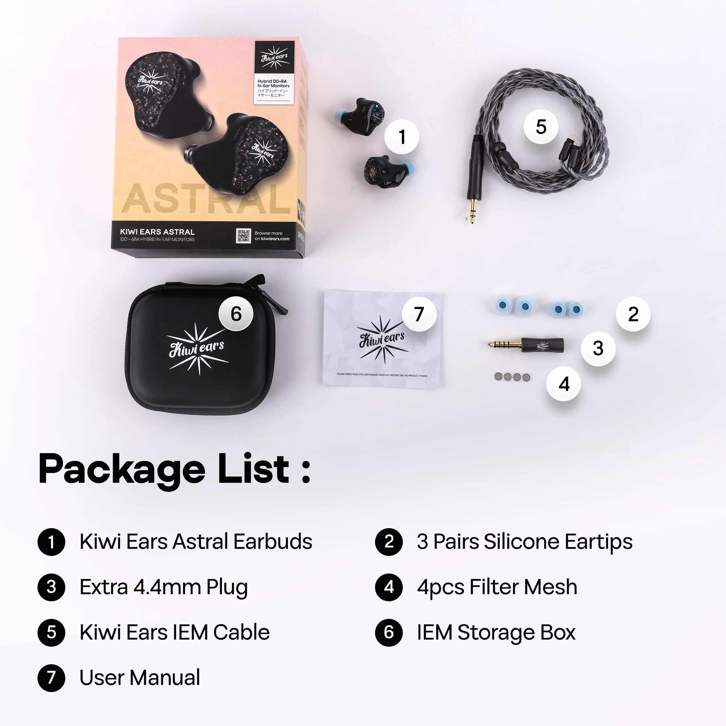Linsoul Kiwi Ears Astral 1DD+6BA słuchawki hybrydowe douszne, przewodowe, słuchawki HiFi do nagrywania w studio i mixowania, przenośne słuchawki do gier IEM dla profesjonalnych inżynierów dźwięku