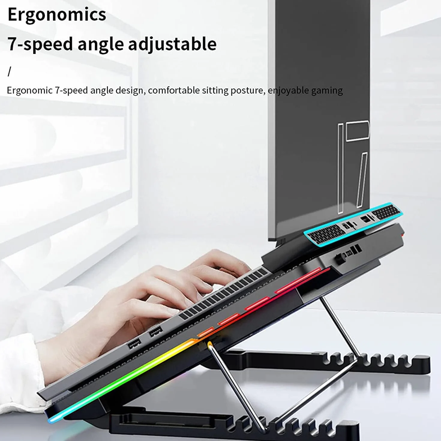 Podstawka Chłodząca Stabilny Podkładka Chłodząca Do Laptopa USB Cicha Chłodziarka Chłodnica RGB Light Speed ​​7 Gear Regulowany Kąt Cichy Biurko