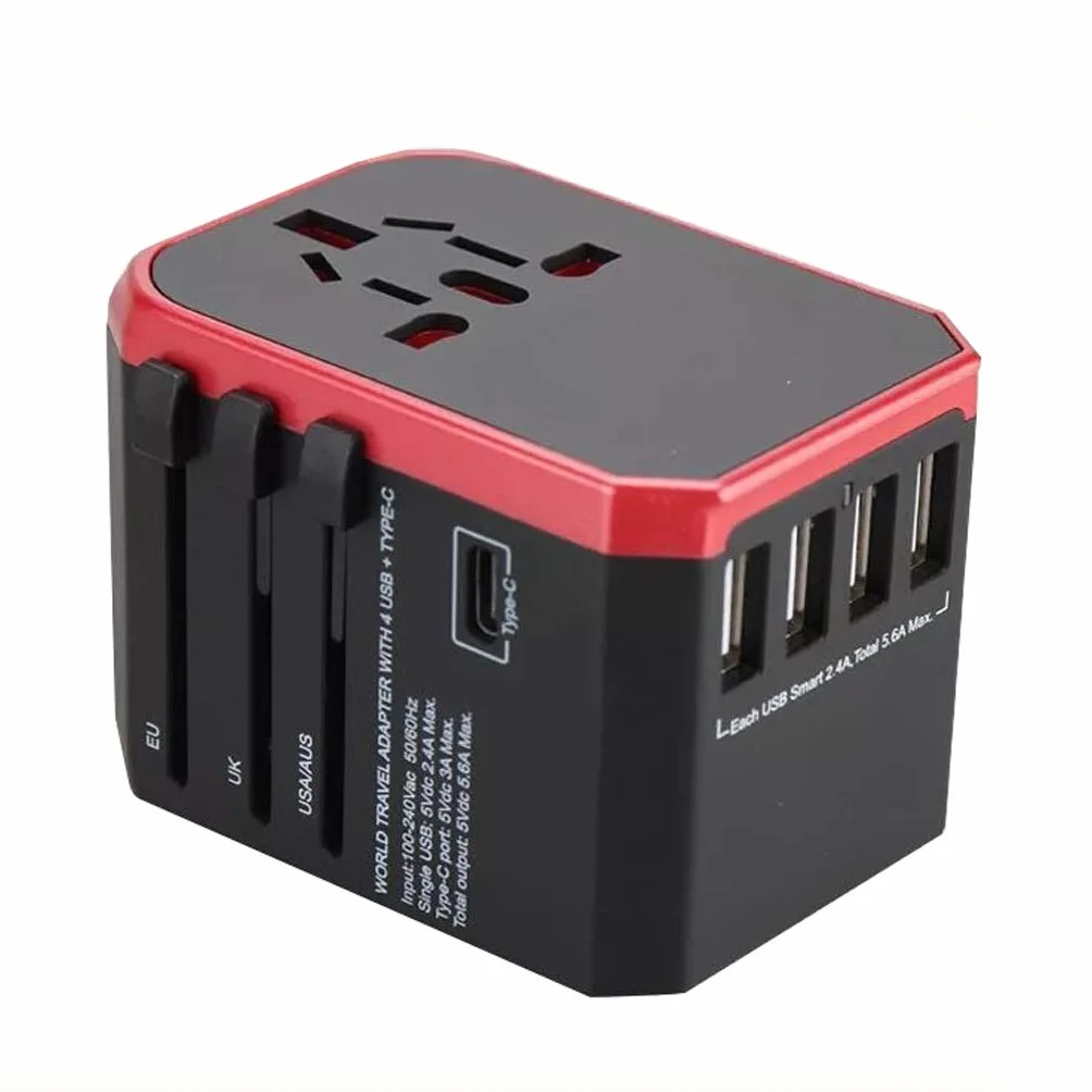 Międzynarodowy konwerter wtyczki, wielofunkcyjny konwerter adaptera na całym świecie, międzynarodowa zasilacz z 4 Usb. (Color : A)