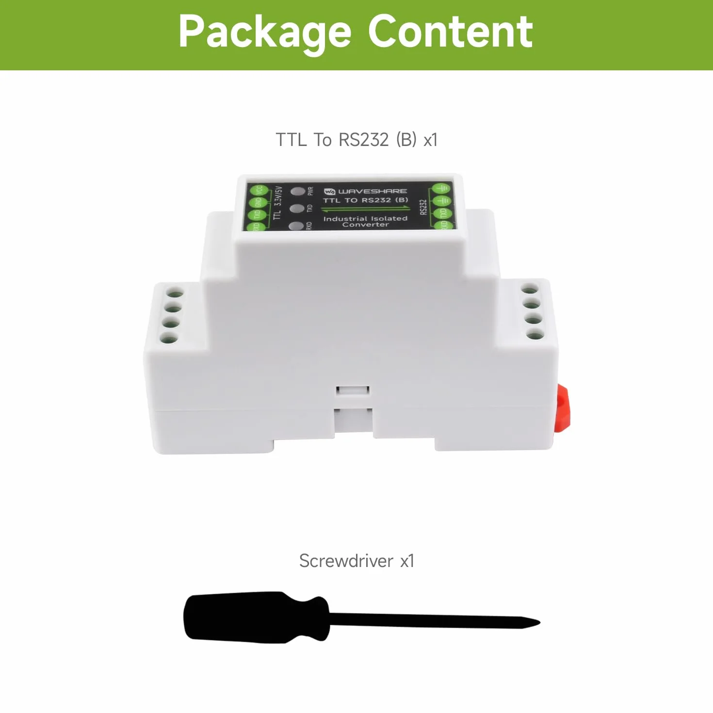 Waveshare Rail-Mount TTL To RS232 Galvanic Isolated Converter, Full-Duplex Communication, Lightningproof & Anti-Surge, Multi-Isolation Protection, TTL Serial Converter
