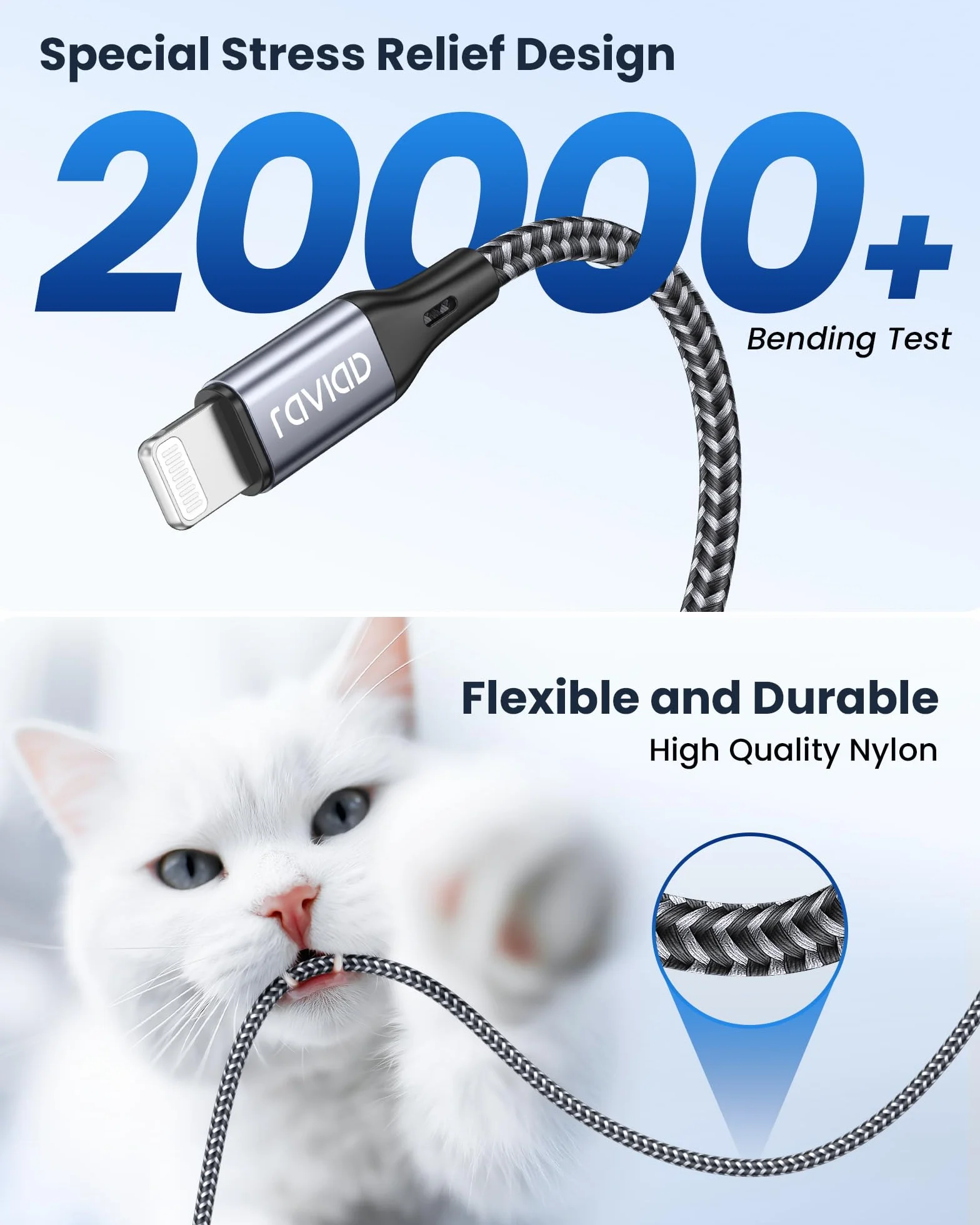 RAVIAD Kabel ze złączem USB typu C na Lightning, 2 m, certyfikat MFi, Power Delivery, nylonowy oplot, do ładowania iPhone’a 13 / 13 Pro / 13 Pro Max / 13 Mini / 12 / 12 Pro Max / 12 Mini / 11 Pro