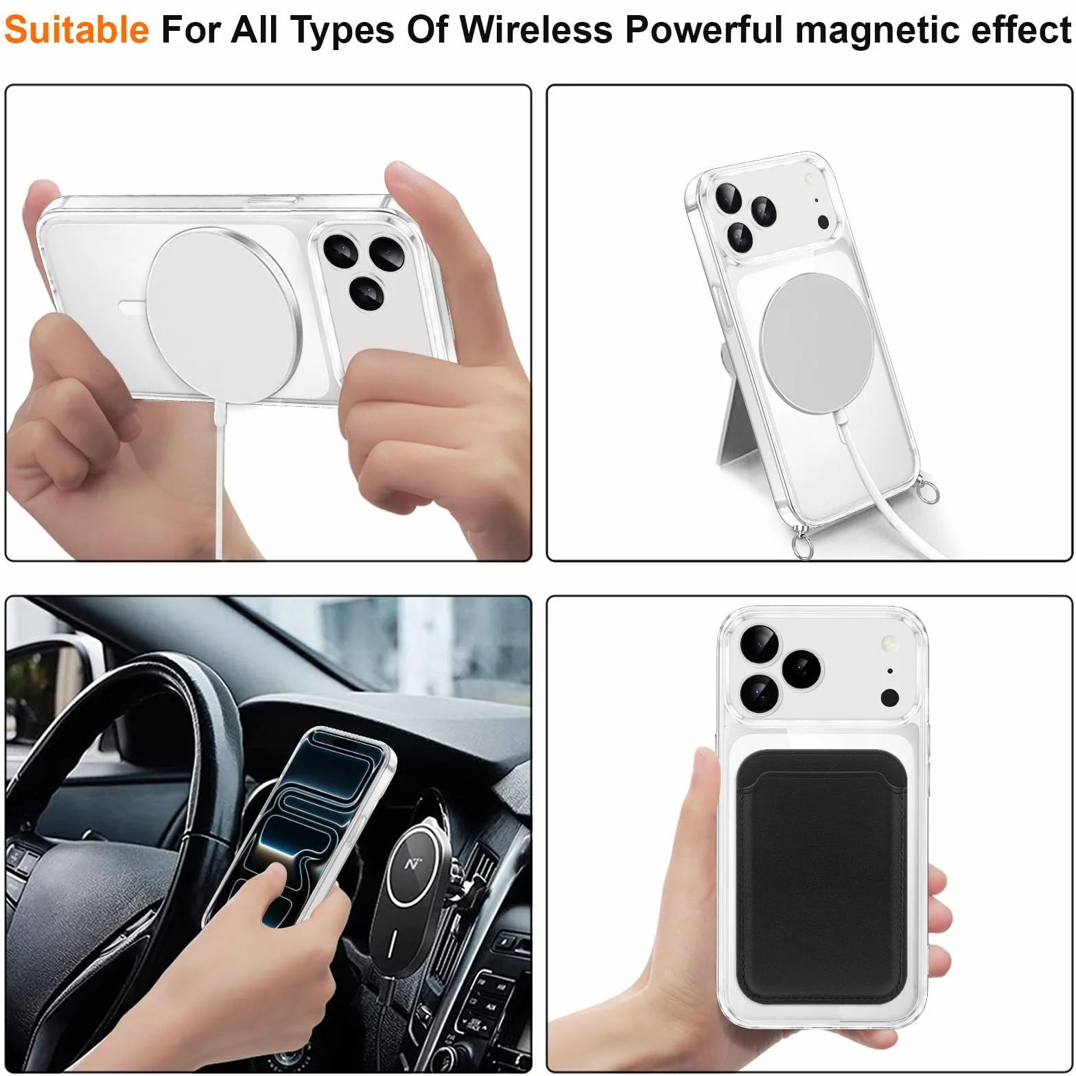 Magnetyczne etui z paskiem na telefon komórkowy iPhone 17 Pro, [kompatybilne z Magsafe], etui ochronne na telefon komórkowy, do zawieszenia, przezroczyste, odporne na uderzenia i zarysowania