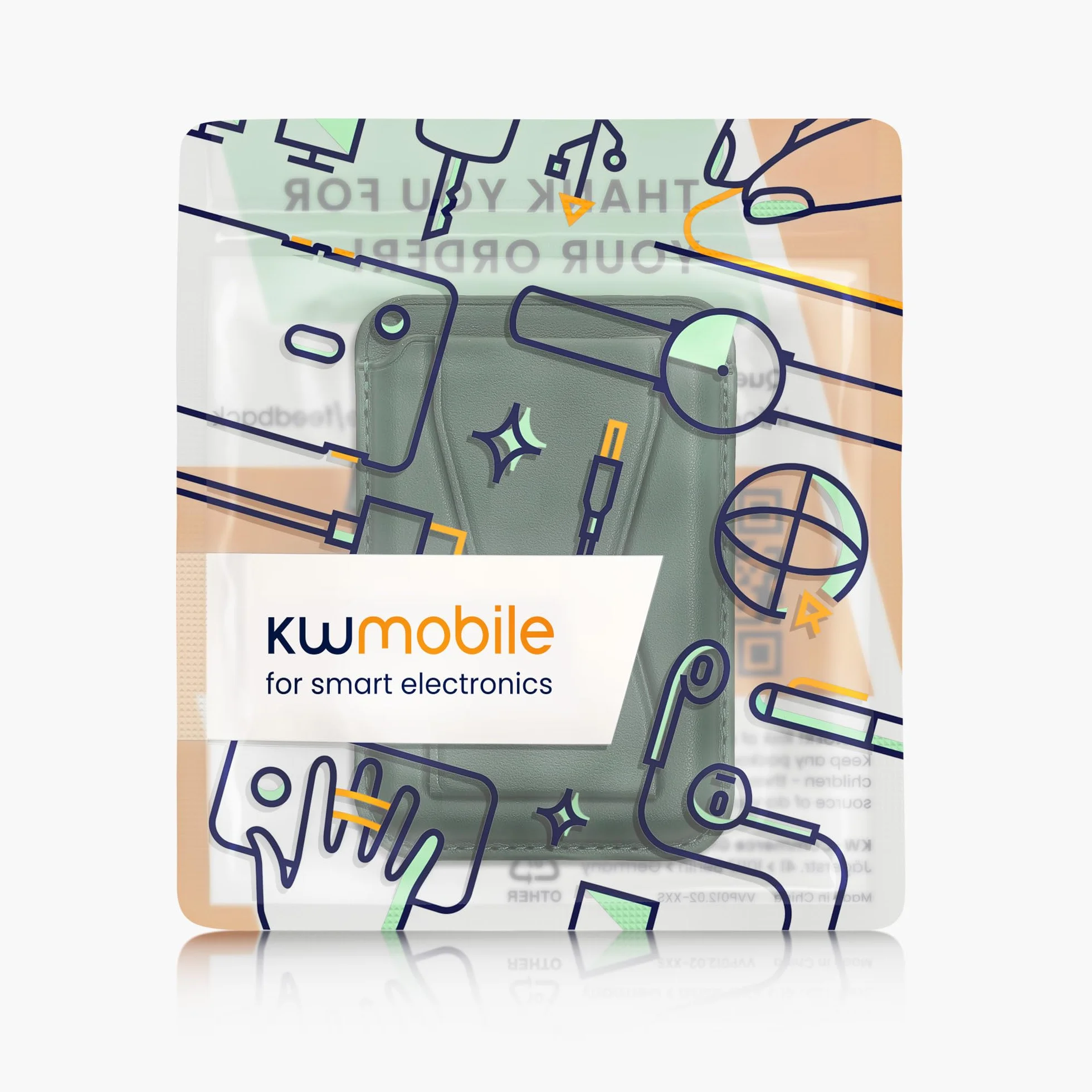 kwmobile Przyklejane etui na karty do smartfonów - portfel 3 w 1 na tył telefonu z uchwytem na karty, stojak, uchwyt - czarny, ciemnozielony