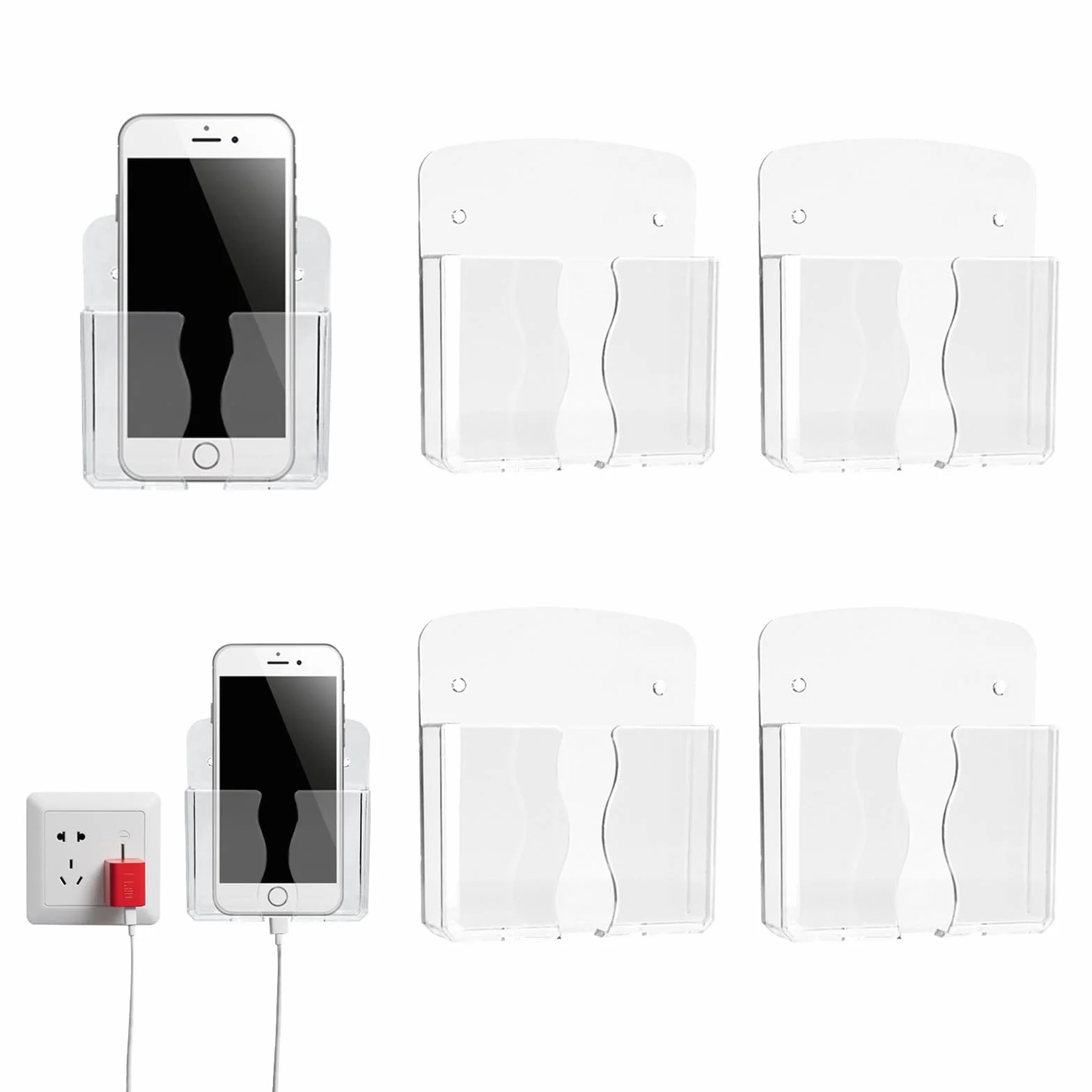 4 x uchwyt ścienny na telefon komórkowy, uchwyt ścienny, uchwyt na pilot, uchwyt do ładowania, uchwyt na kabel danych, uchwyt ścienny do telefonu komórkowego z otworem