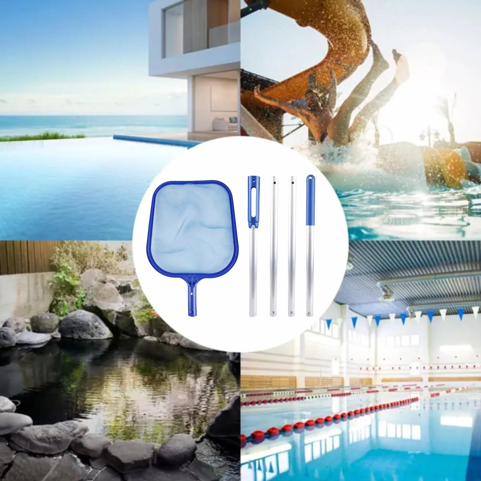 Podbierak do basenu z drążkiem teleskopowym: 155 cm, skimmer basenowy, podbierak do czyszczenia stawu, podbierak do basenu, spa, stawów, jacuzzi