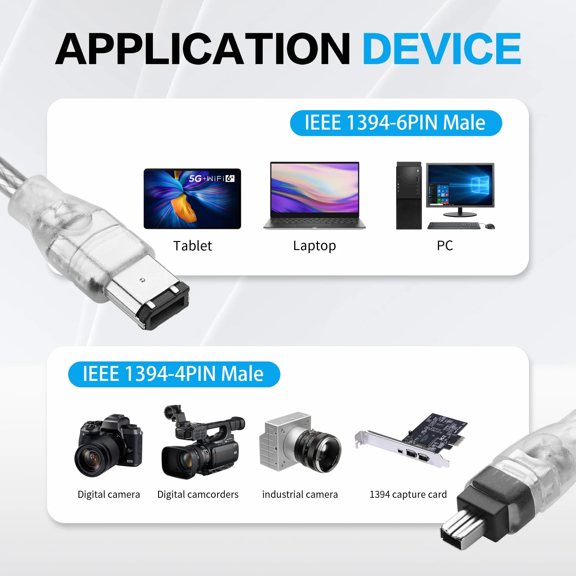 YAODHAOD Firewire IEEE 1394 kabel 9-pinowy do 9-pinowego do komputera i kamery (6 pinów do 4 pinów)