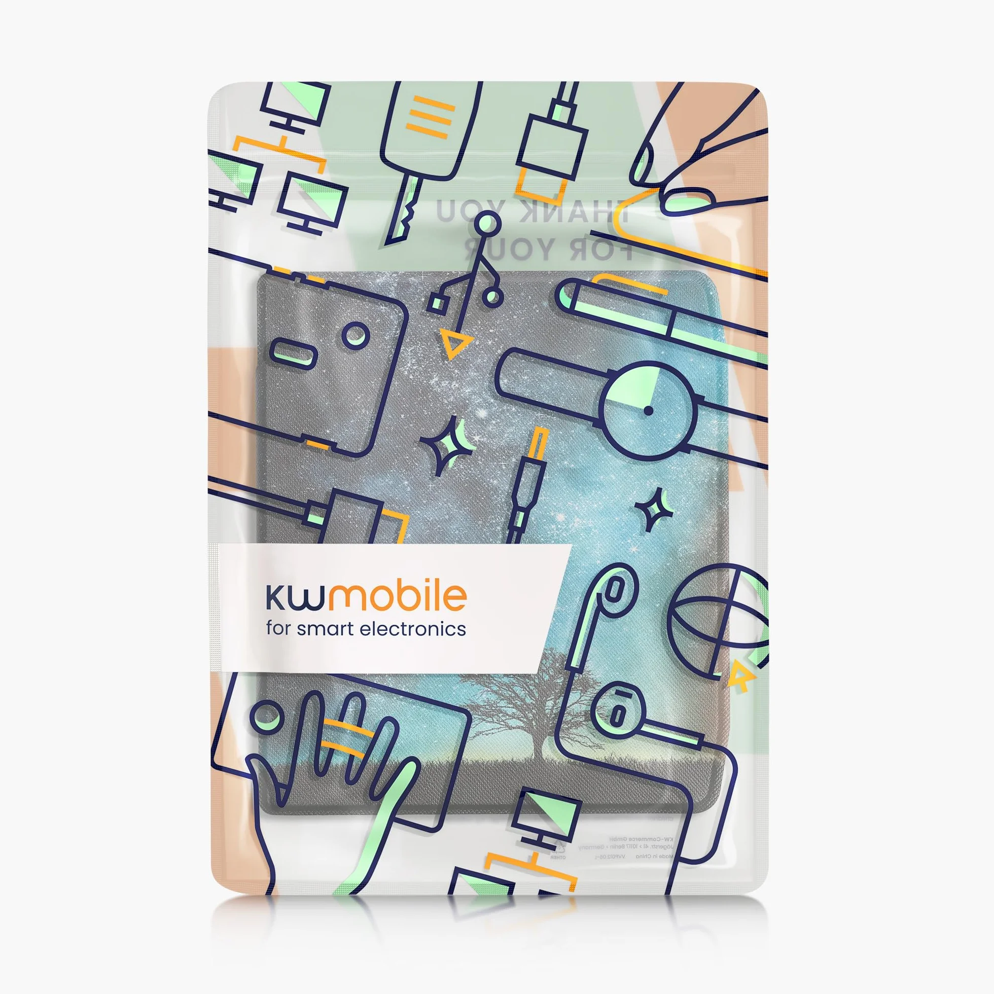 kwmobile etui klapkowe kompatybilne z Pocketbook Era/Era Color – etui na e-reader – galaktyka, drzewo, łąka, kolory: niebieski, szary, czarny