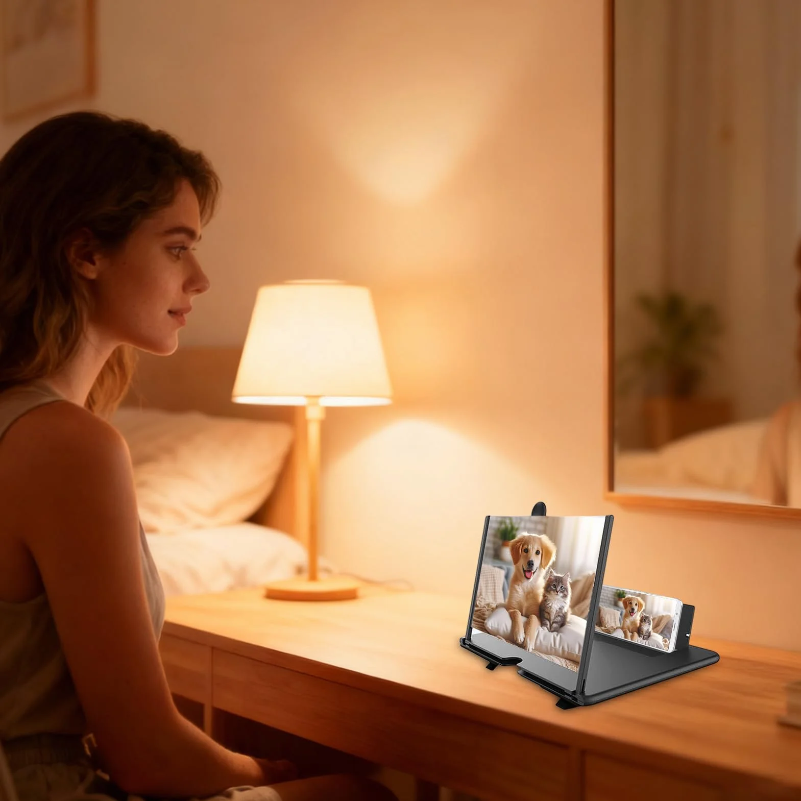 Lupa telefon komórkowy, 3D HD, powi?kszanie filmów wideo, wysuwany ekran HD, niebieskie ?wiat?o, sk?adany uchwyt wzmacniacza, lupa do wszystkich smartfonów (czarny/bia?y/czerwony)