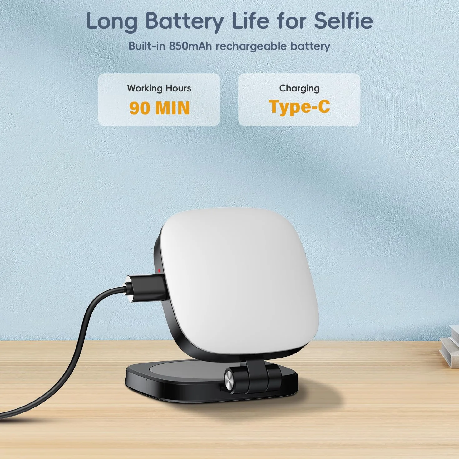 Magnetyczna lampa do telefonu, ładowalna lampa do selfie z 3000 do 6500 K, lampa wideo z lustrem, przenośna składana, 5 trybów oświetlenia, do vloga, makijażu, wideokonferencji