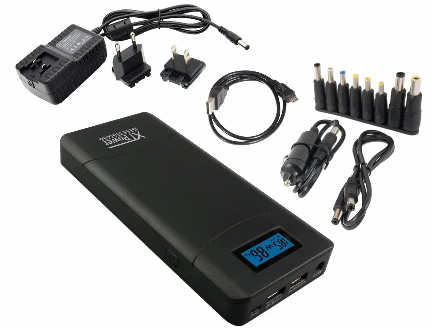 XT-20000QC3-PA Powerbank z zasilaczem sieciowym - nowoczesny akumulator DC + USB QC3 o pojemno?ci 20400 mAh - 1x USB, 1x USB QC3 i DC przy??cze od 12 do 24 V 65 W - do laptopa tabletu iPhone Galaxy