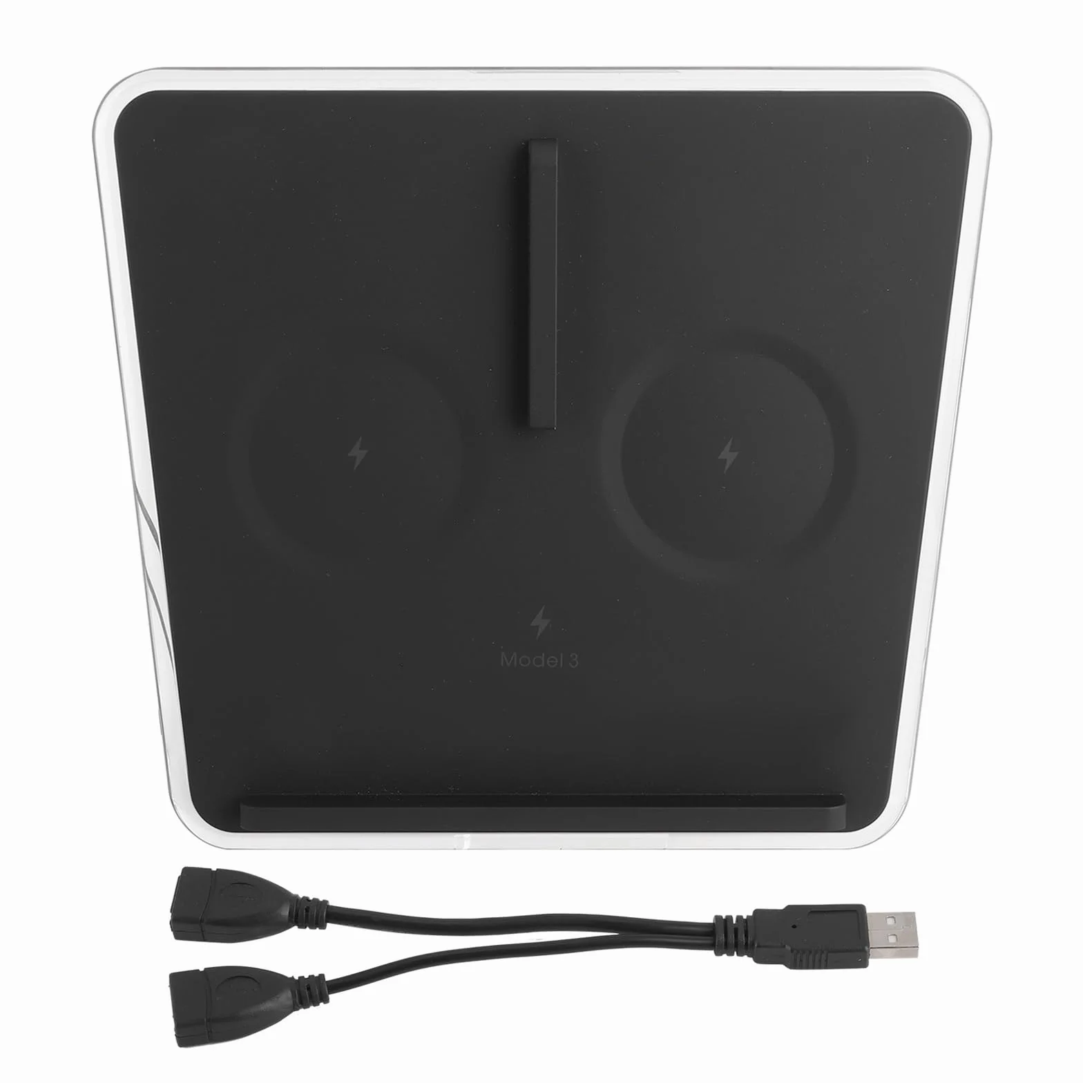 Adapter ładowarki samochodowej USB Ładowarka samochodowa bezprzewodowa 10 W, do Tesli, Modelu 3 Pad Dual Phone Charger z oświetleniem otoczenia