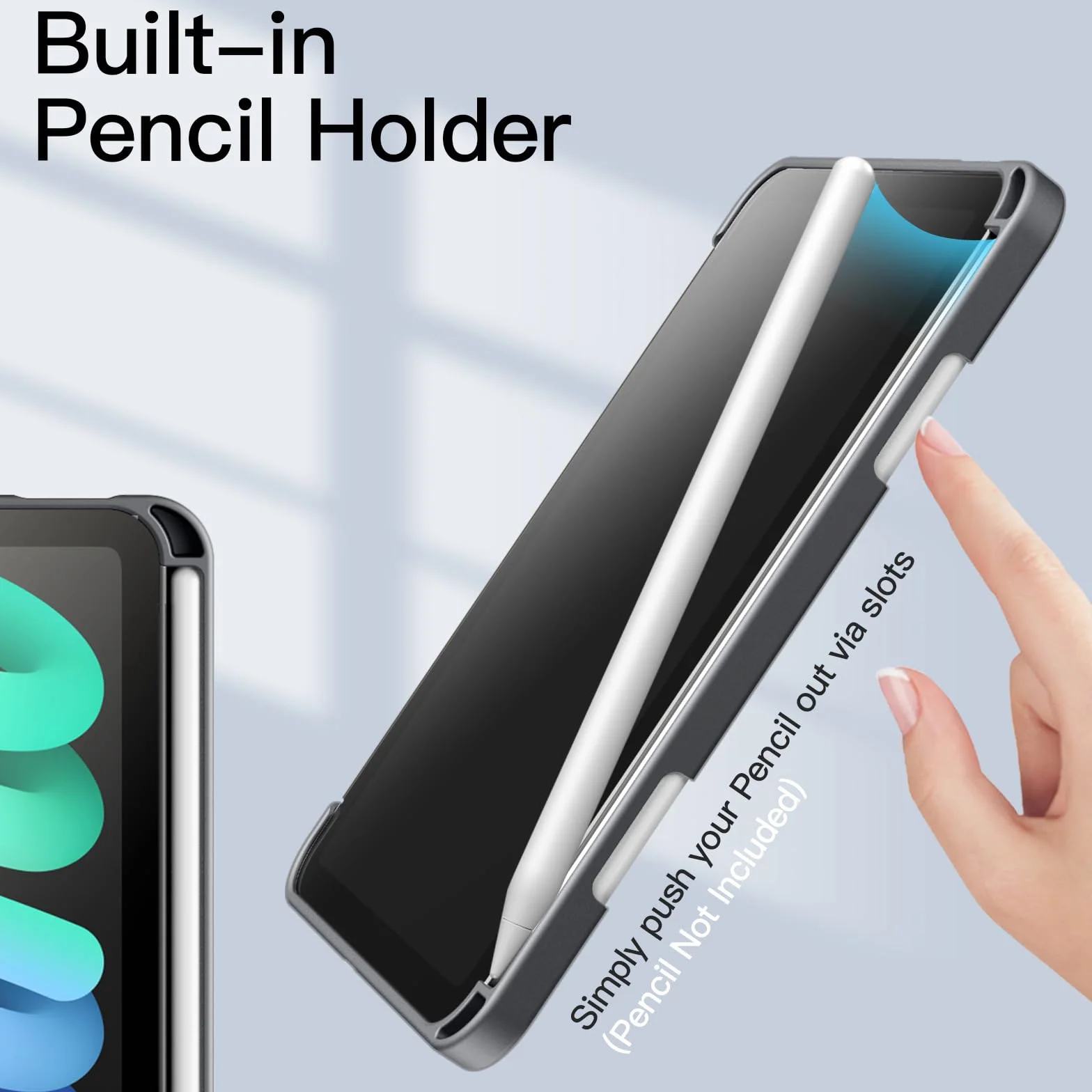 JETech Etui dla iPad mini (A17 Pro, Model 2024, 7. Gen) / mini 6 (Model 2021, 6. Gen) z Pencil Uchwyt, Wyczyść Przezroczysty Tył Obudowa Podstawkę Obudowa Tabletu Case (Gwiezdna Szarość)