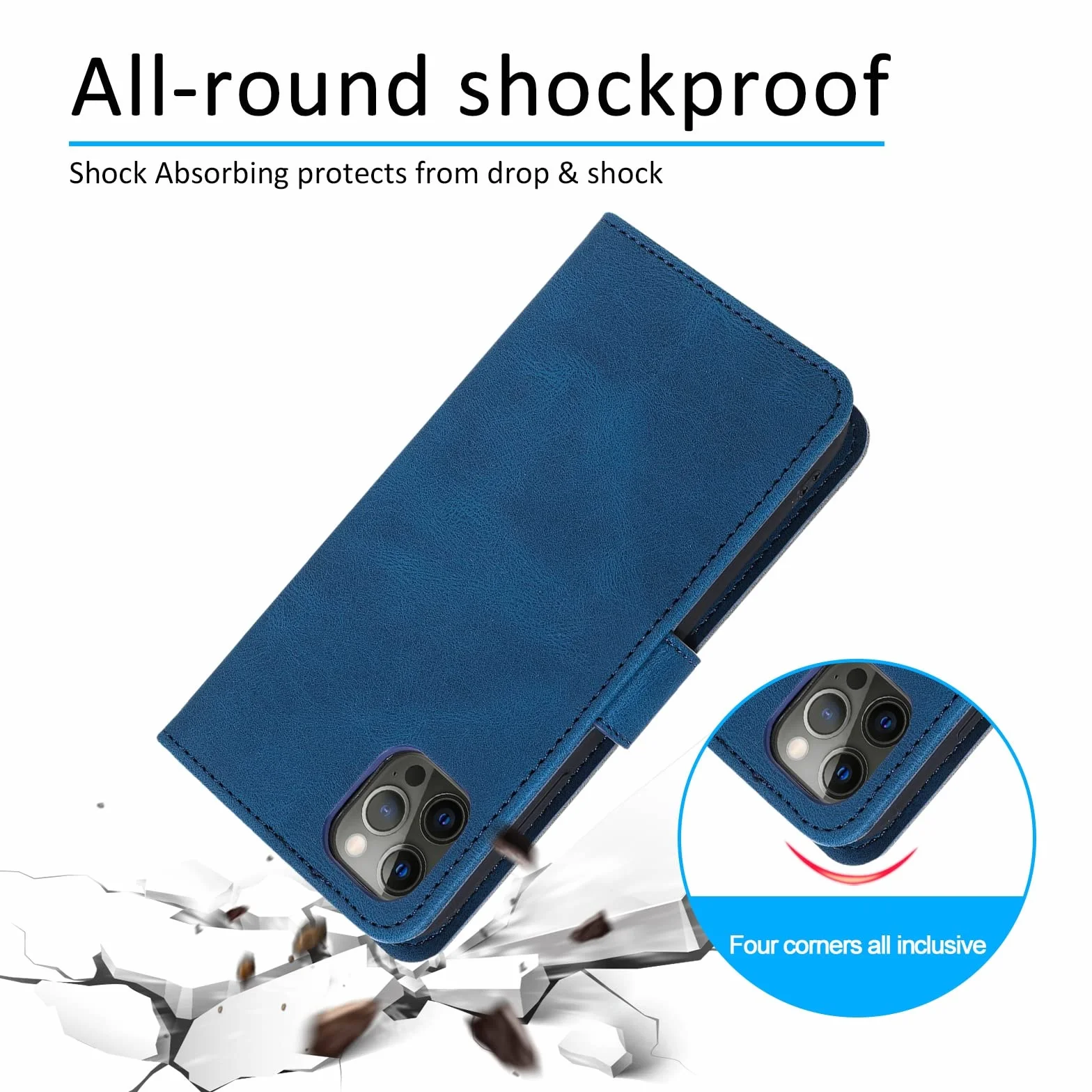 LTL Etui na telefon do iPhone 13 Mini/13 Pro/13 Pro Max, wysokiej jakości skórzane etui z klapką, etui z przegródkami na karty, podpórka, magnetyczne zamknięcie, niebieskie, 13 6,1 cala