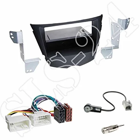 Zestaw do montażu: radio samochodowe podwójne DIN 2-DIN 2 DIN ramka radiowa uchwyt uchwyt czarny lakier fortepianowy ISO kabel przyłączeniowy do radia adapter + adapter antenowy do Hyundai Veloster (FS) od 2011 r.