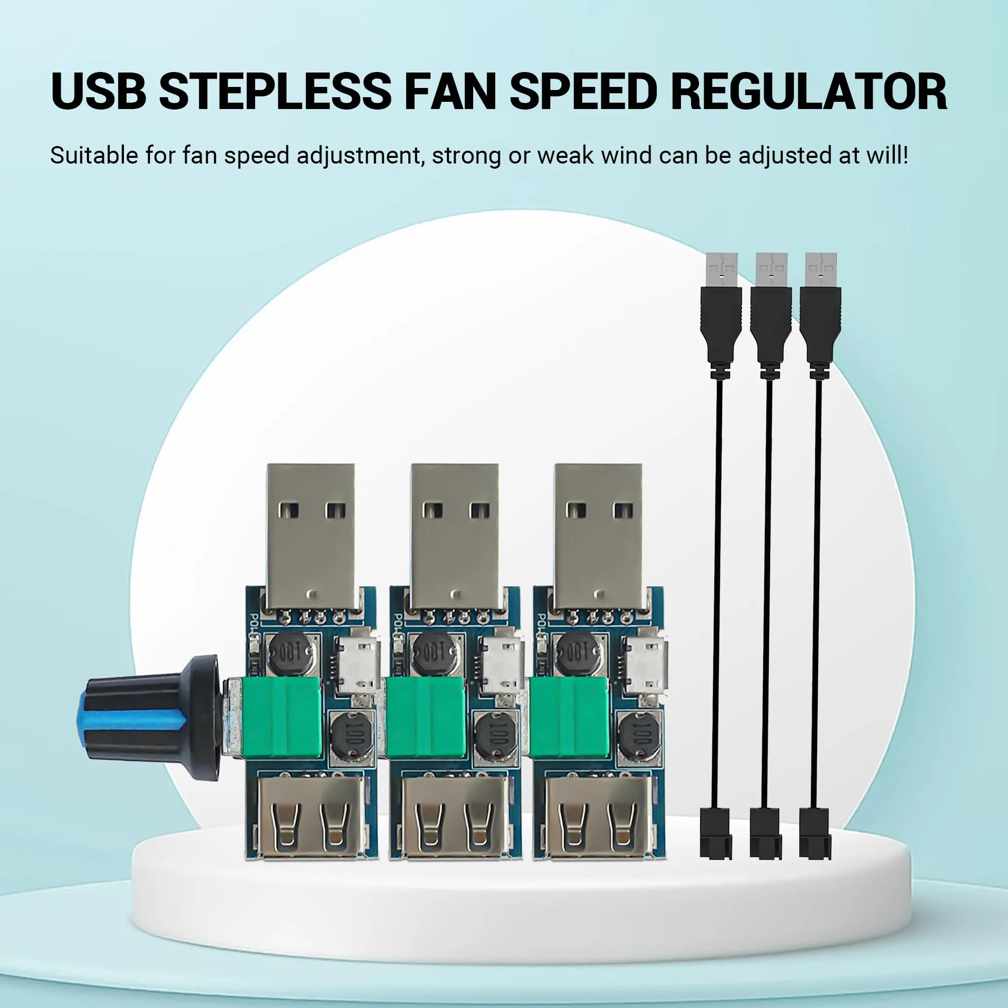 Regulator prędkości wentylatora USB, 3-pak kontroler wentylatora USB, bezstopniowa prędkość, regulator głośności powietrza z przełącznikiem, U-SB na 4-pinowy kabel adaptera procesora F-an (3
