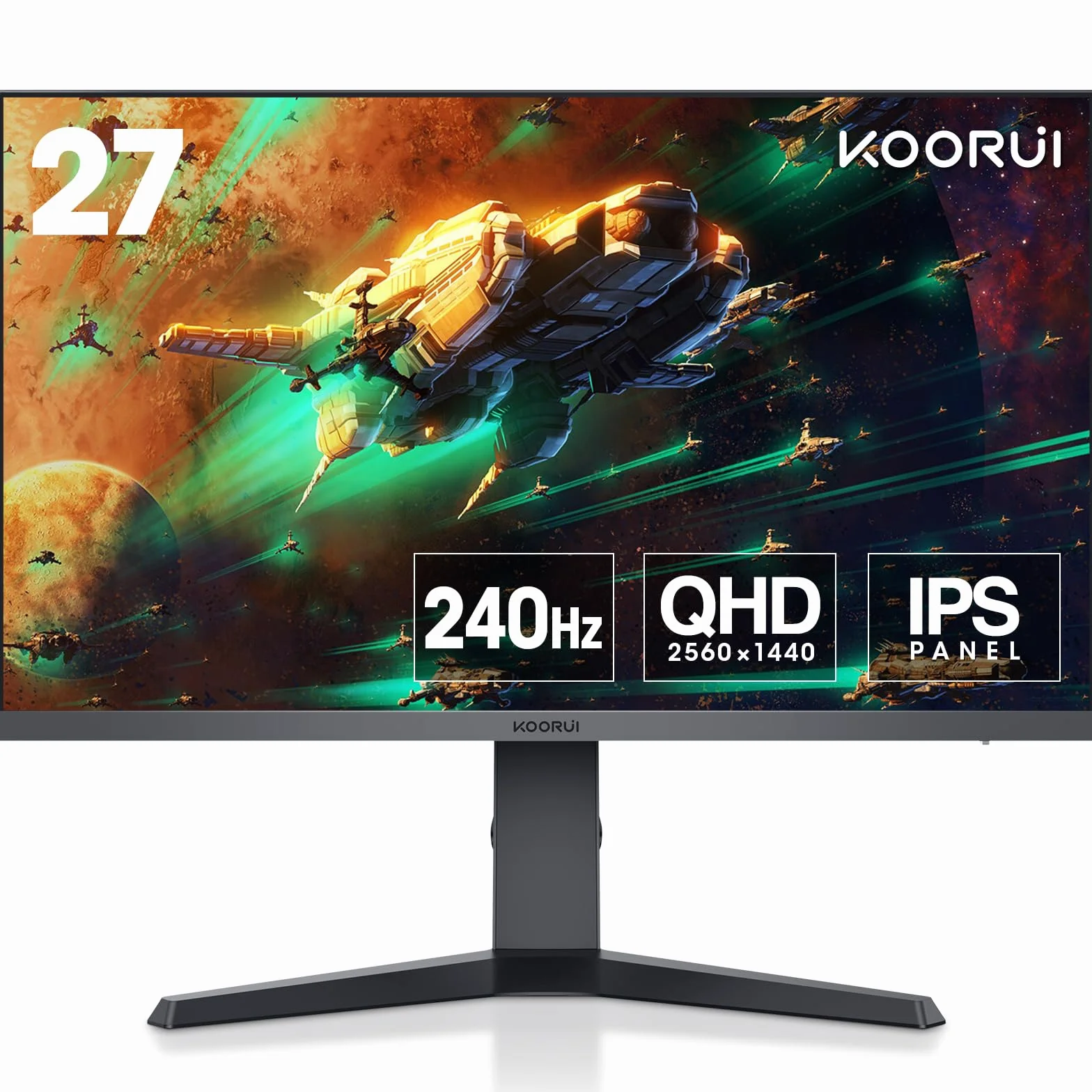 KOORUI Gaming Monitor 27 Zoll - WQHD Bildschirm PC, 240Hz, 1ms, FreeSync, kompatybilność z Gsync, (2560x1440, HDMI, DisplayPort, HDR 400) schwarz/rot