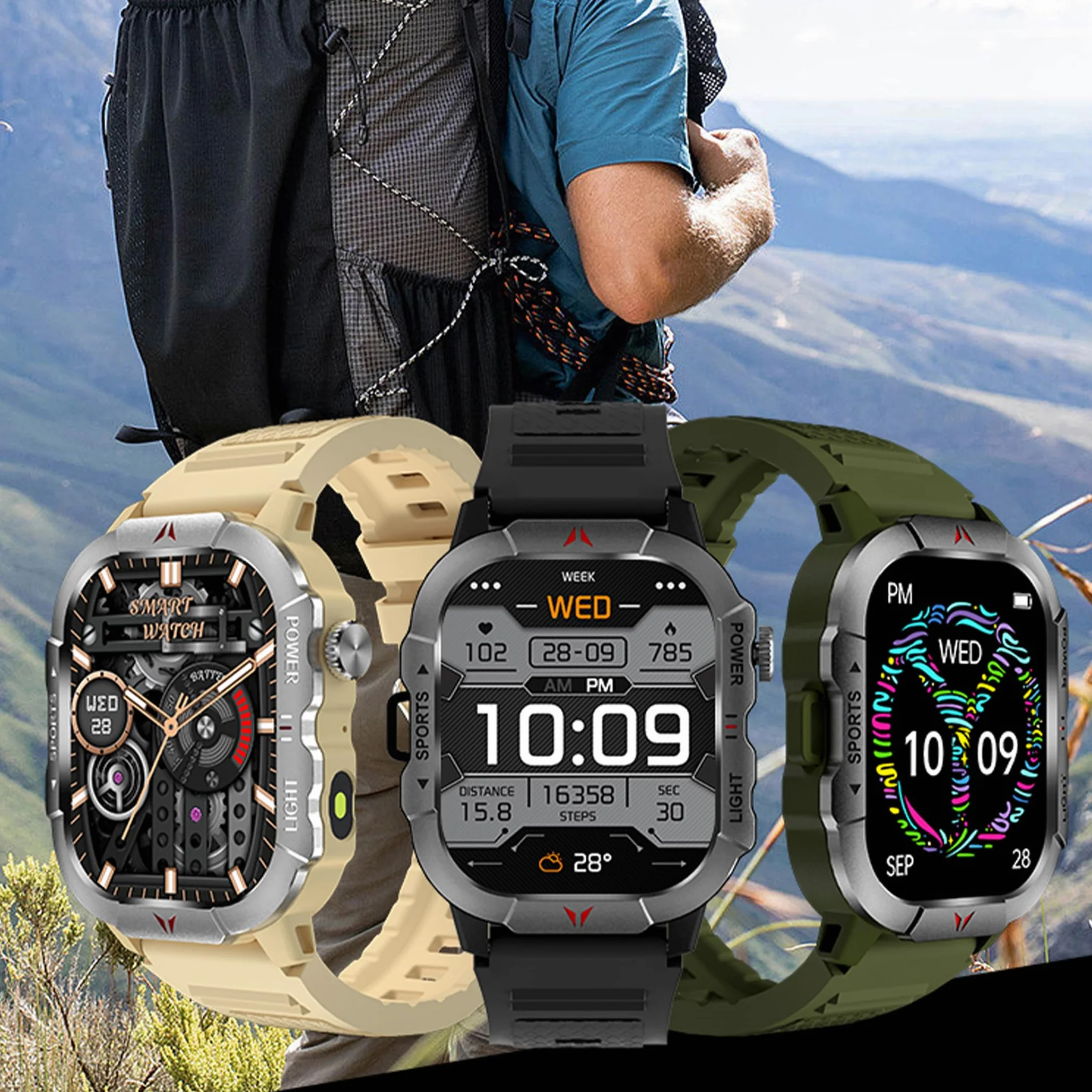 AMOLED Męski smartwatch 2,01" z połączeniem Bluetooth 5,2 / numeracja, smartwatch kompatybilny z Samsung Huawei, Xiaomi, Android, iOS, współdzielony krokomierz, GPS 123, sportowy miernik tętna (żółty)